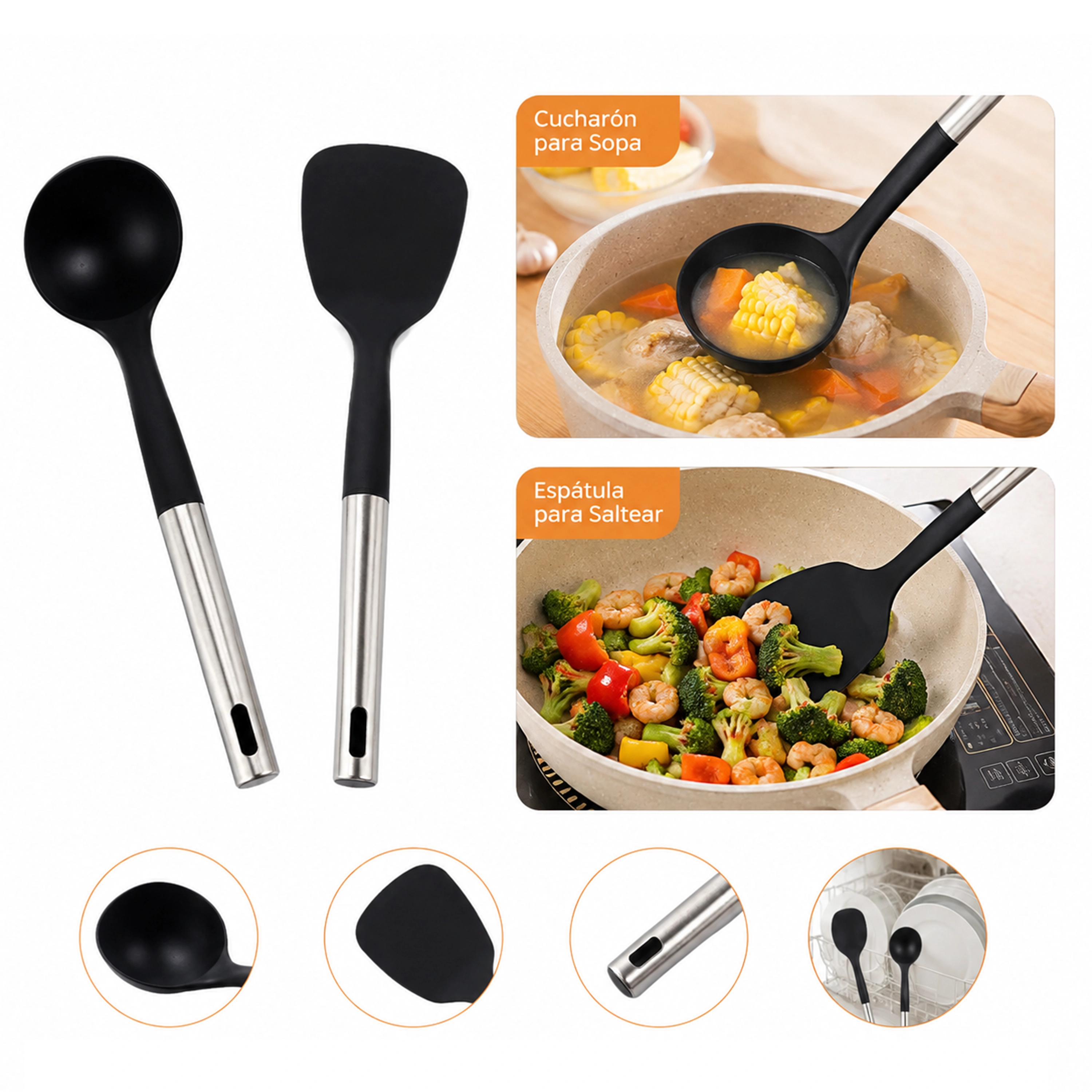 Utensilios de Cocina para Comedor de Silicona y Hierro Varios Tamaños 23*5*3cm