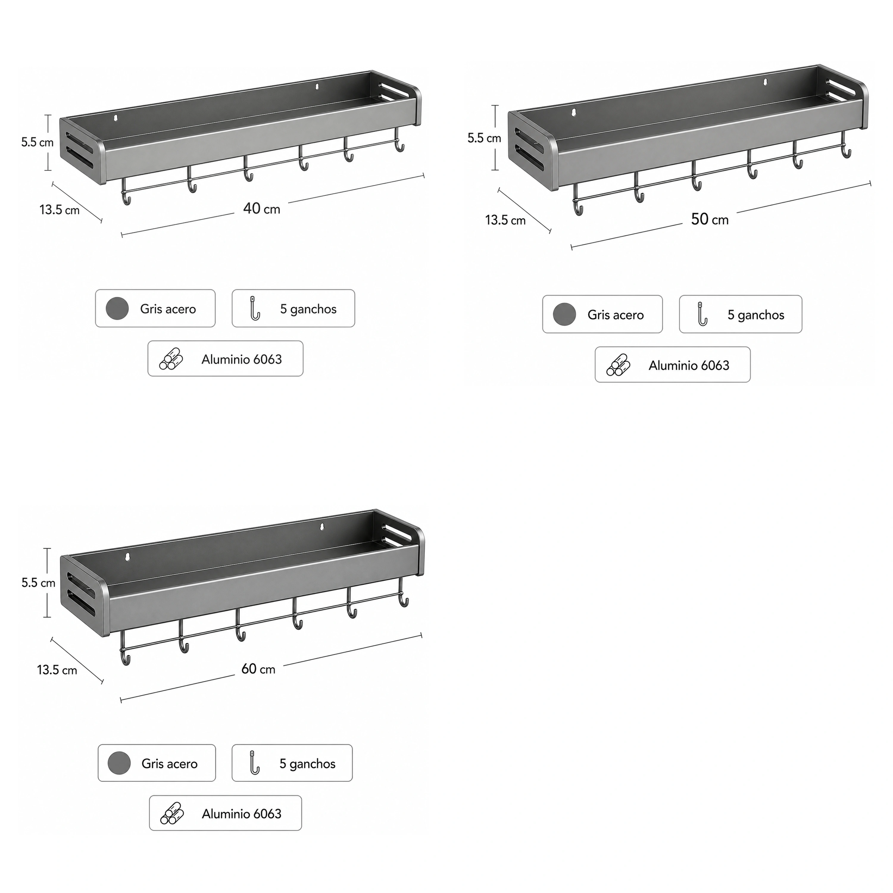 Organizador de Cocina de Aluminio Gris Mate image 2