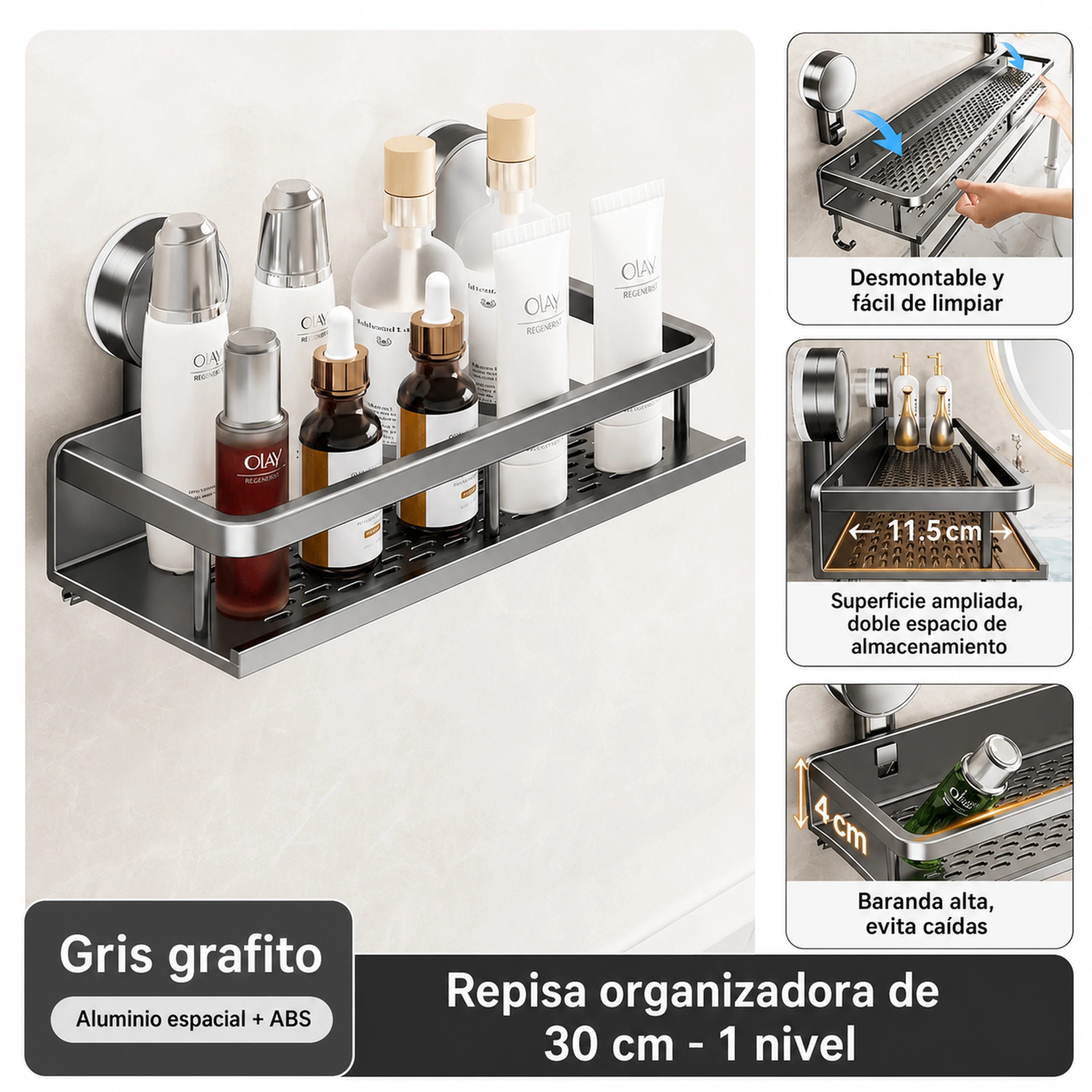Organizador de pared con ventosa 30.5*6*12.8cm Aleación de aluminio image 2