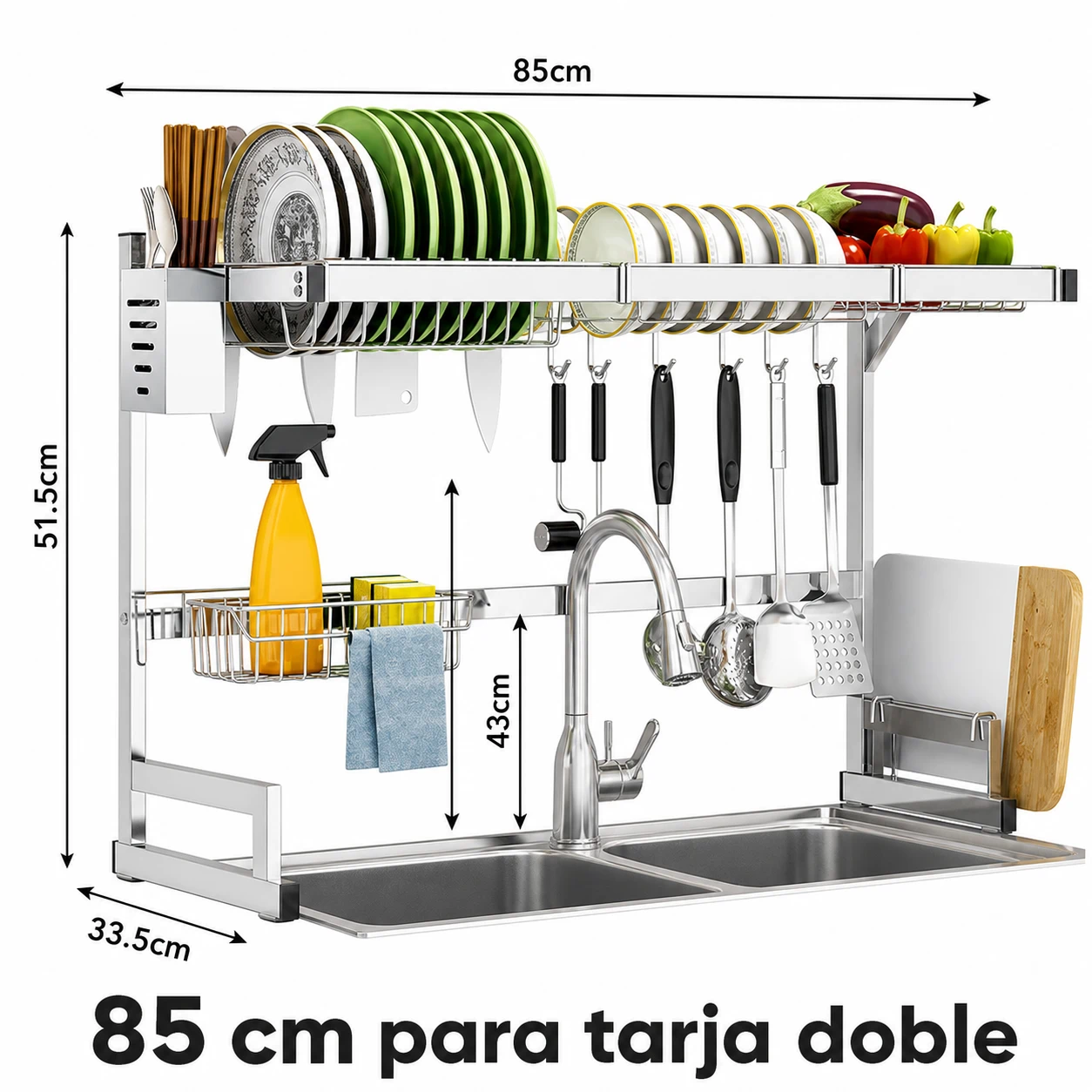 Organizador de Cocina de Acero al Carbono Plata