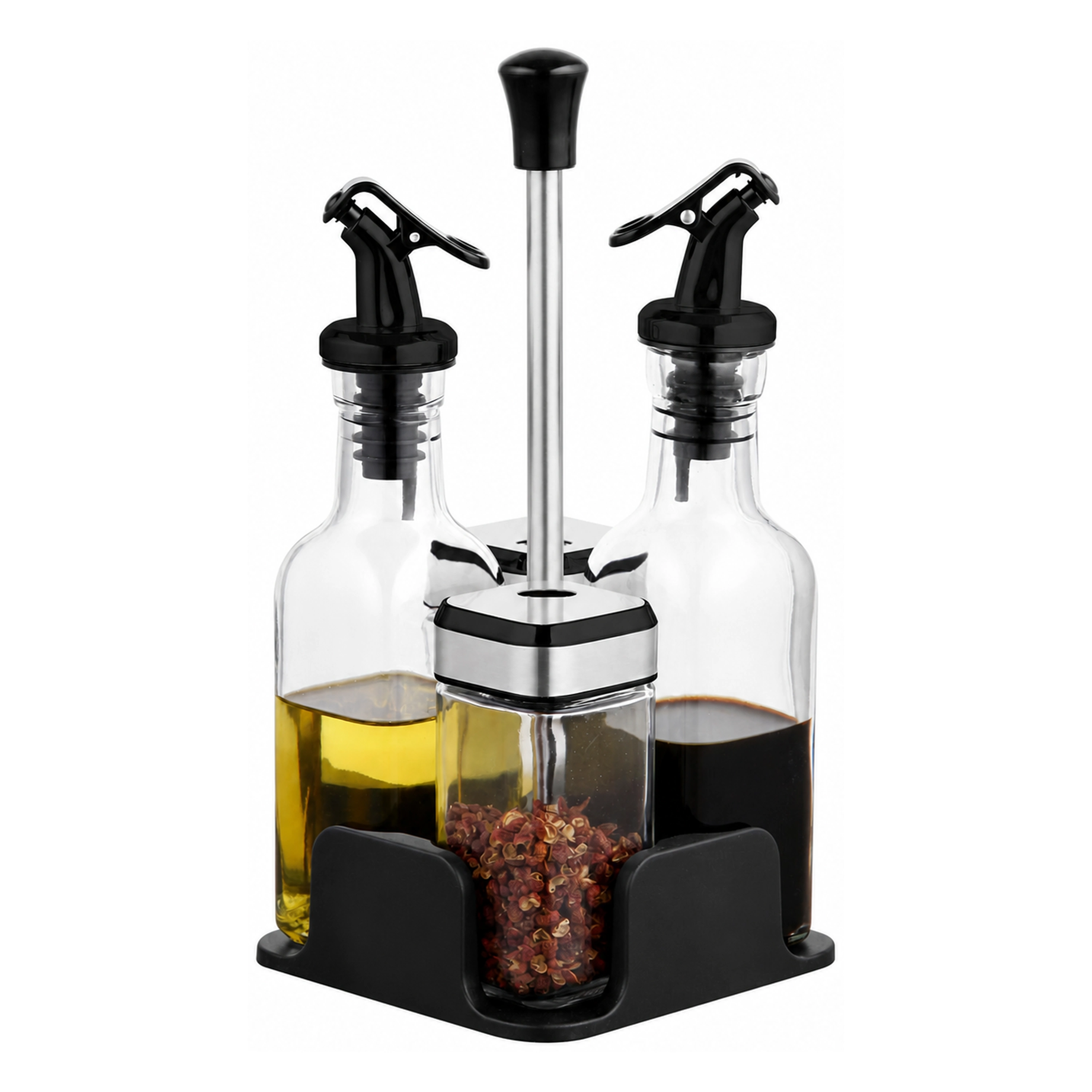Juego De Frascos Para Condimentos 4 Piezas 120ML + 190ML Plástico + Vidrio Plateado Negro