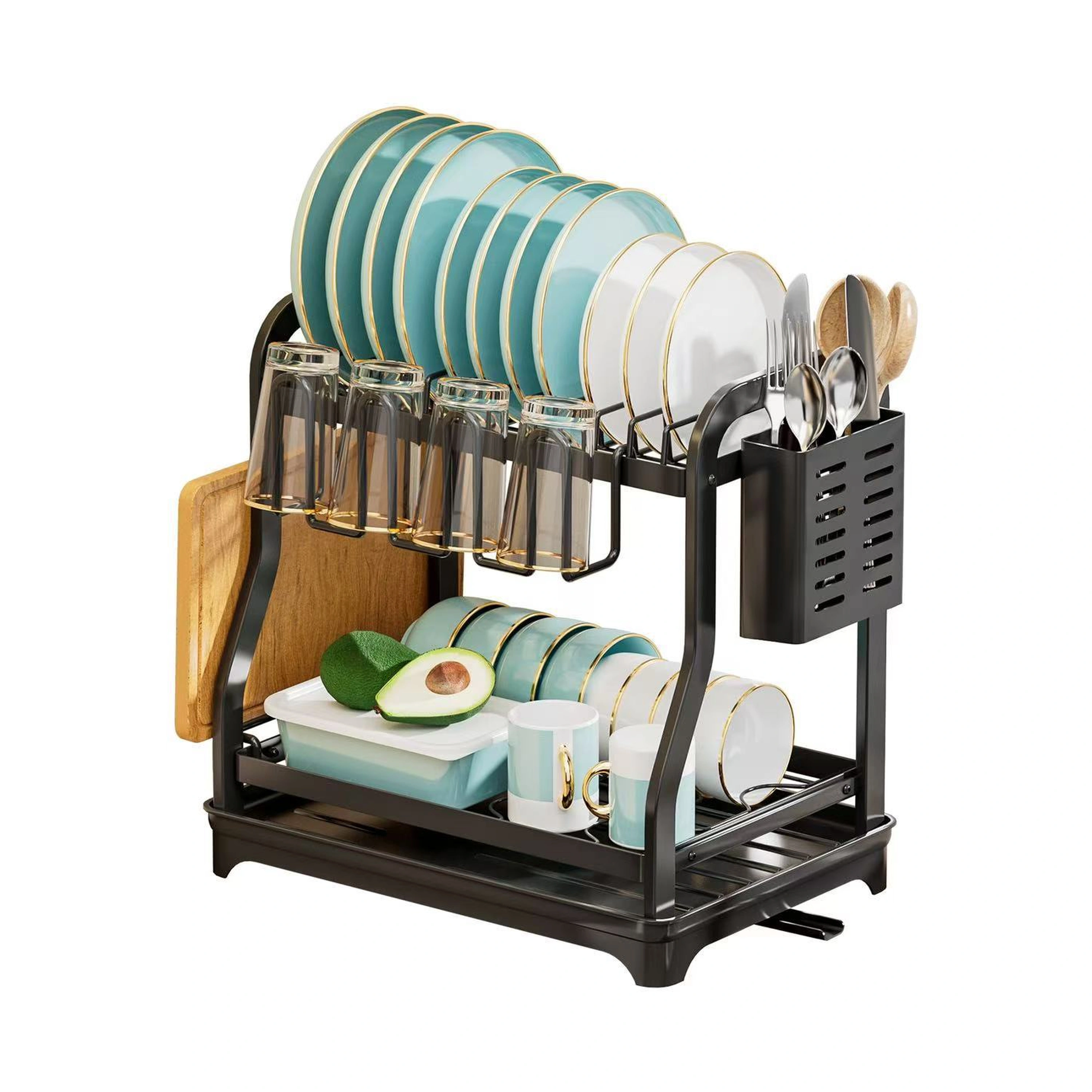 Organizador de Platos y Tazas de Cocina de Acero al Carbono Negro 44 x 24.5 x 36.5 cm image 2