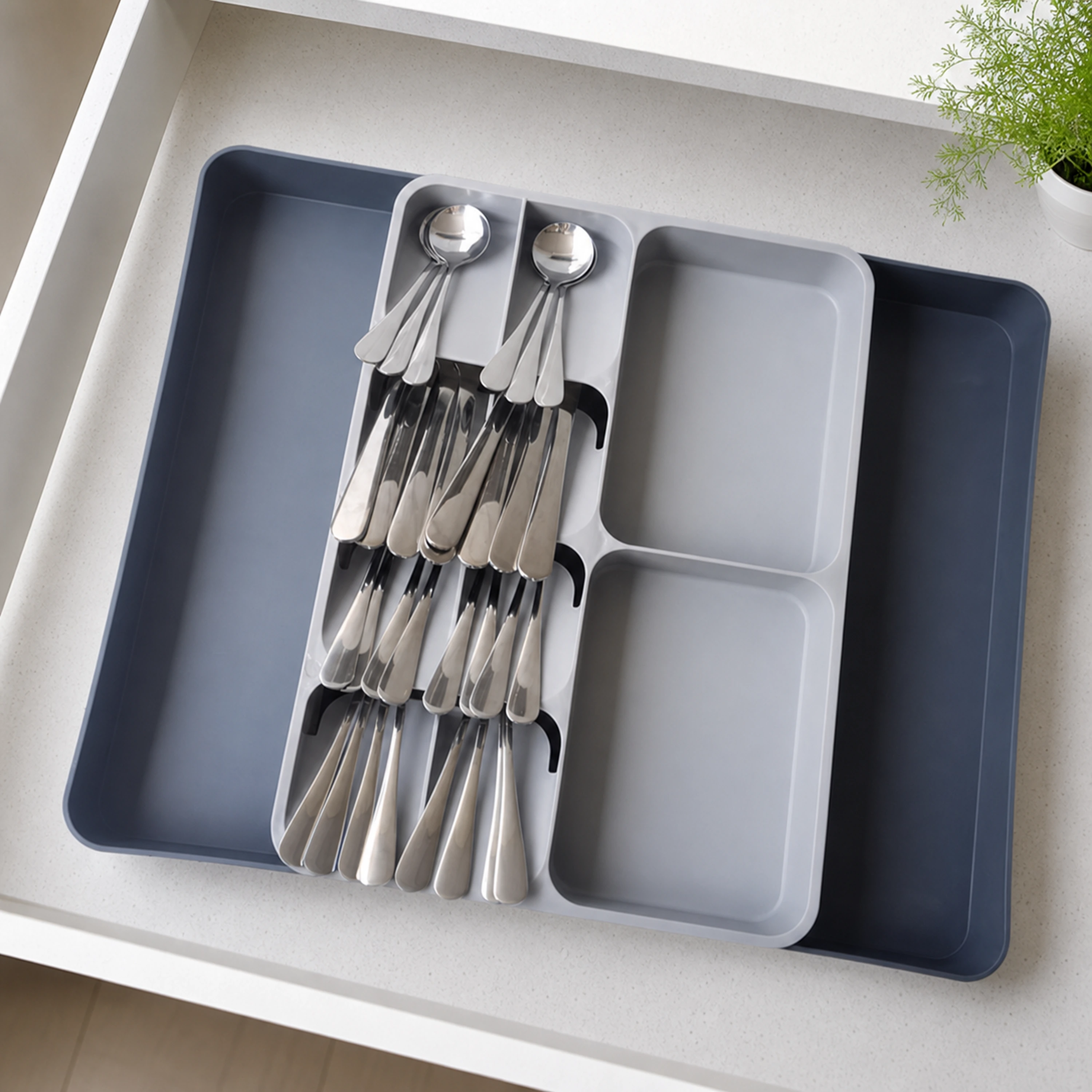 Caja Organizadora de Utensilios de Cocina de Plástico Gris