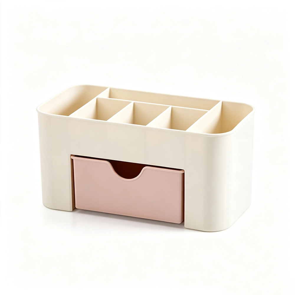 Caja organizadora 20.5x10x8.5cm de plástico color rosa claro
