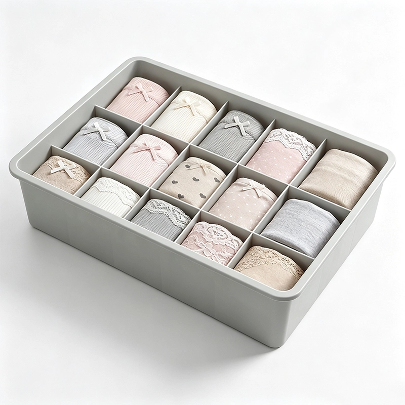 Caja organizadora 31x24x8cm con 15 compartimentos de plástico color gris
