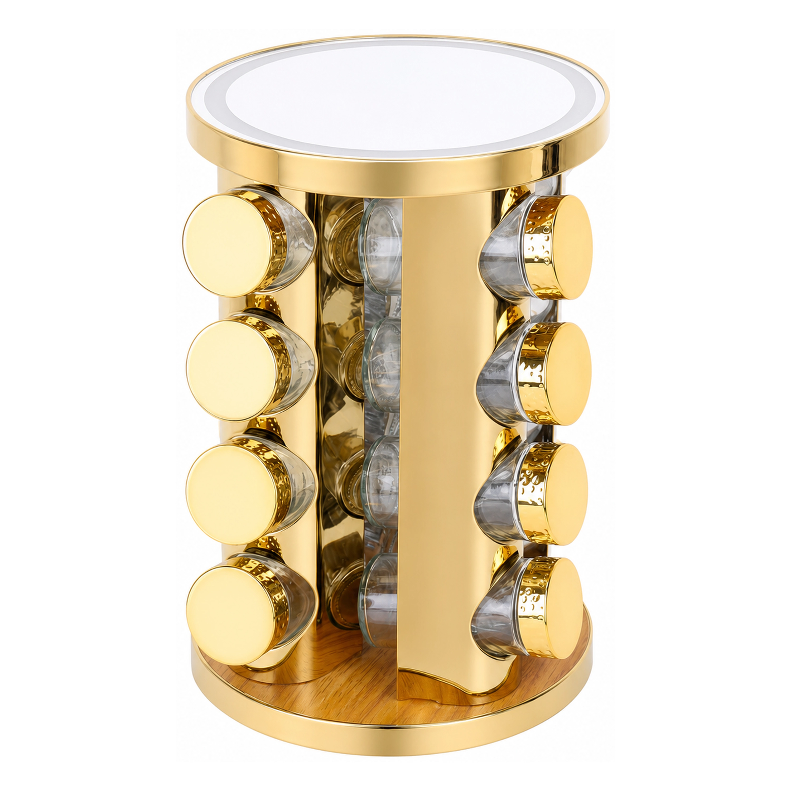 Organizador Giratorio de Especias de Acero Inoxidable y Vidrio Dorado image 2