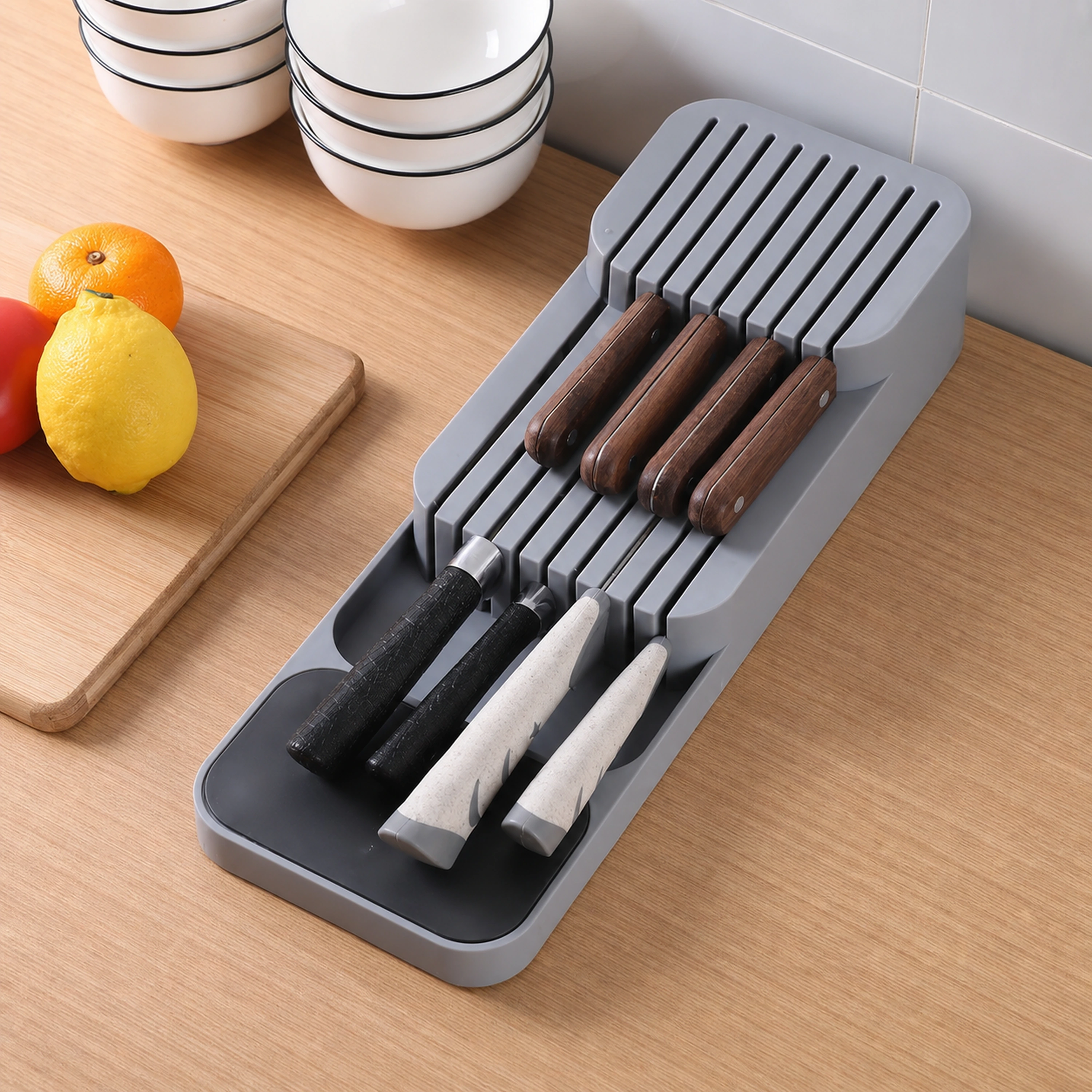 Soporte para Cuchillos de Cocina de Plástico Blanco / Gris 39.7 x 14.5 x 7.5 cm