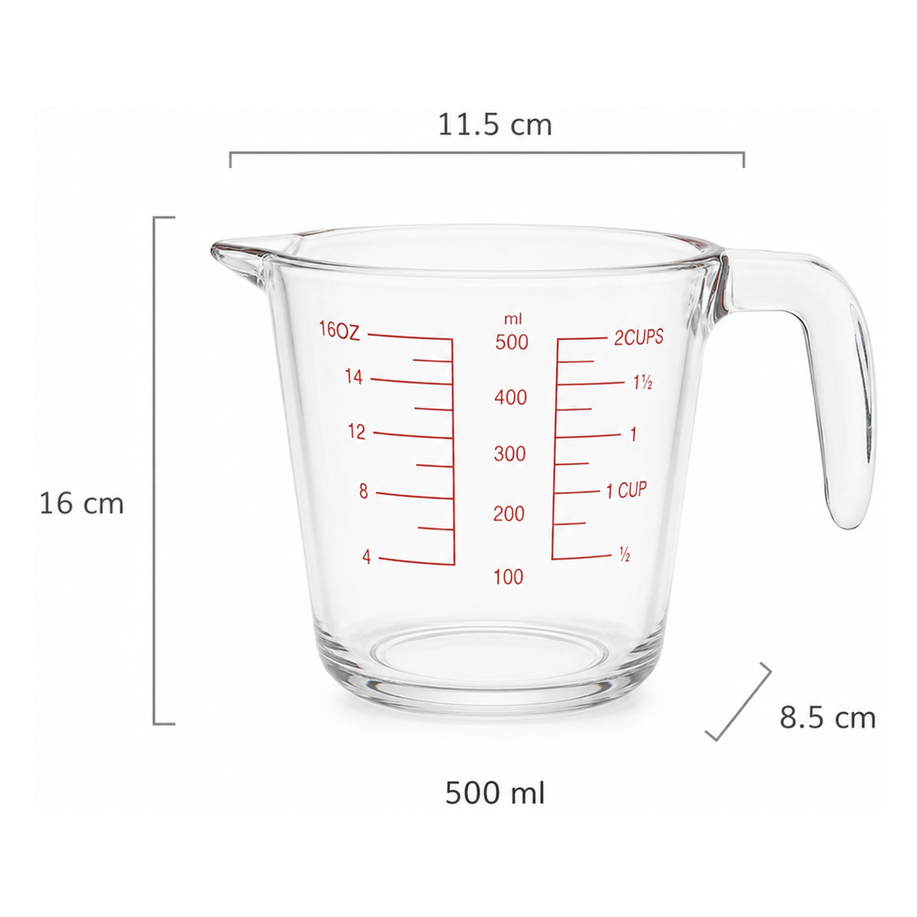 Taza Medidora para Hornear de Vidrio 500ml