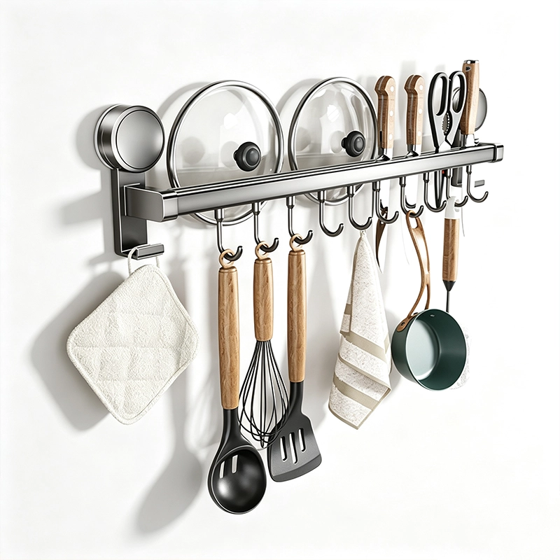 Organizador con Ganchos de Ventosa 6*50*12cm Tubo de Aluminio Aeroespacial Gris