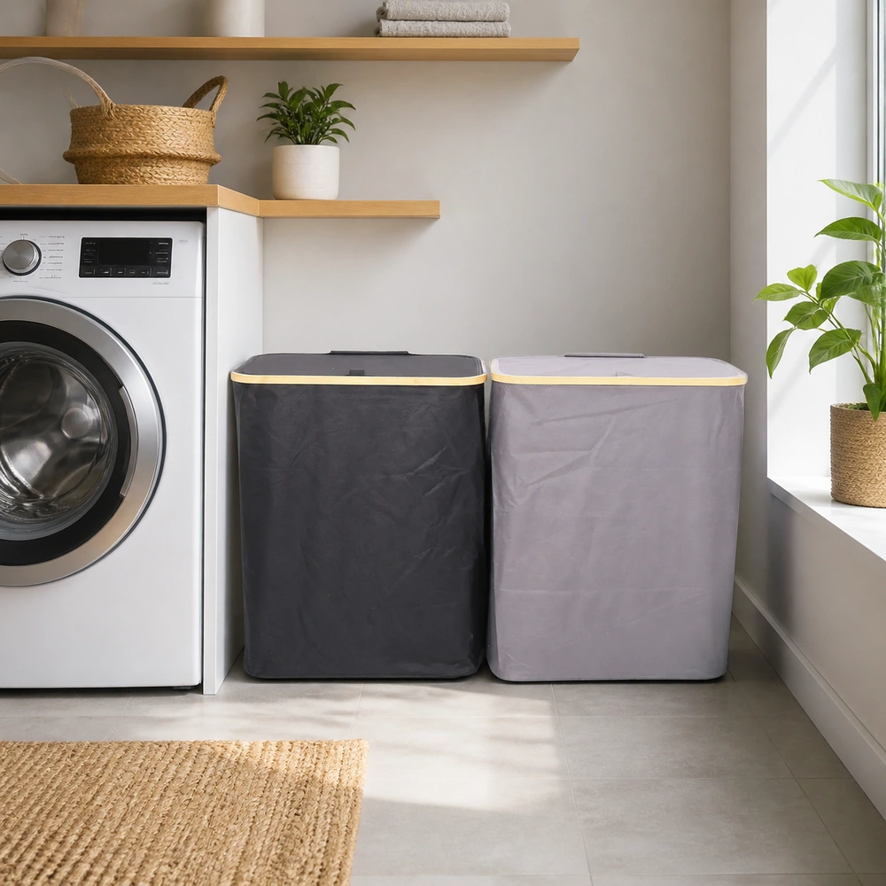 Cesto de ropa sucia con tapa 57×37×67 cm de tela no tejida para baño