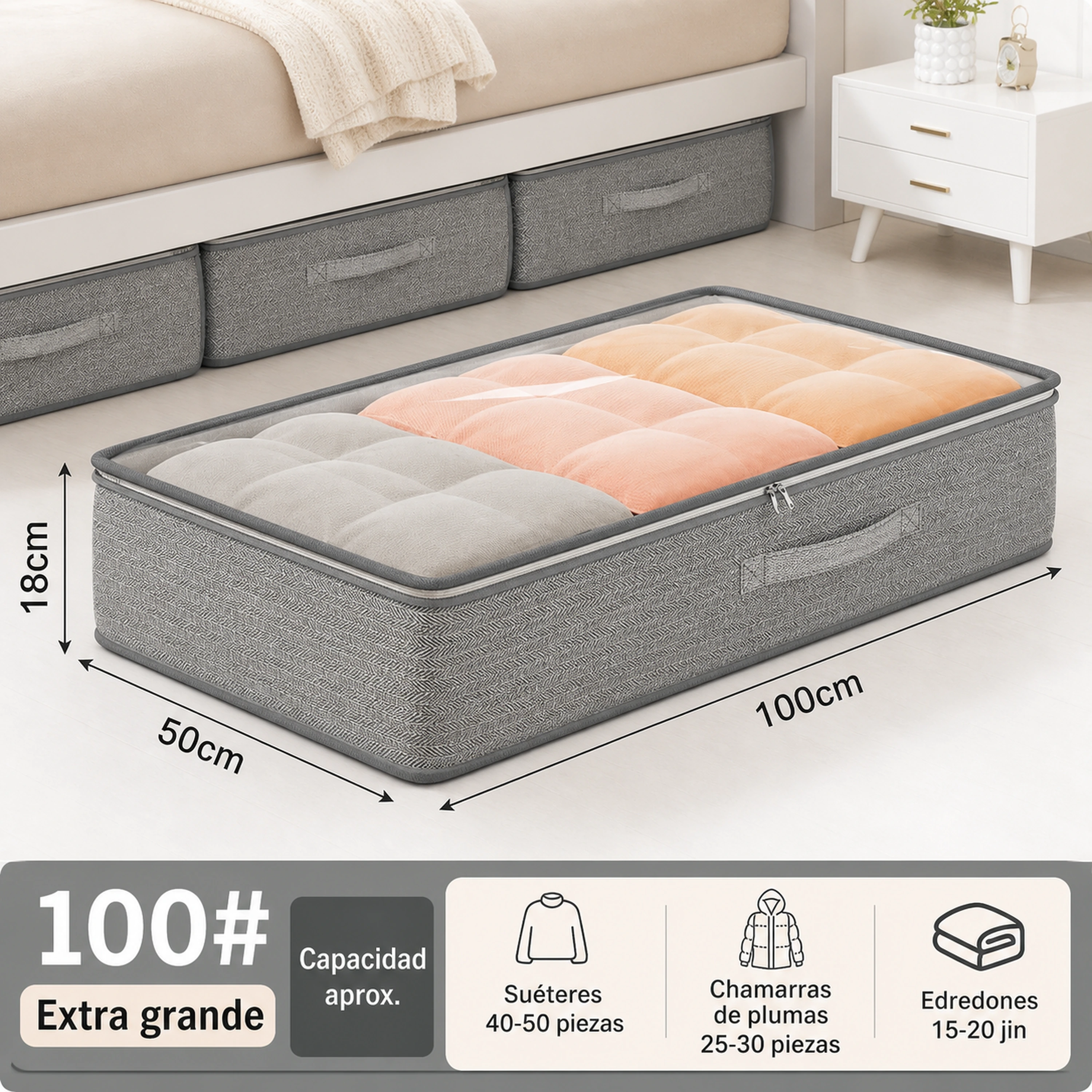 Bolsa organizadora 100*50*18cm Tela no tejida Gris