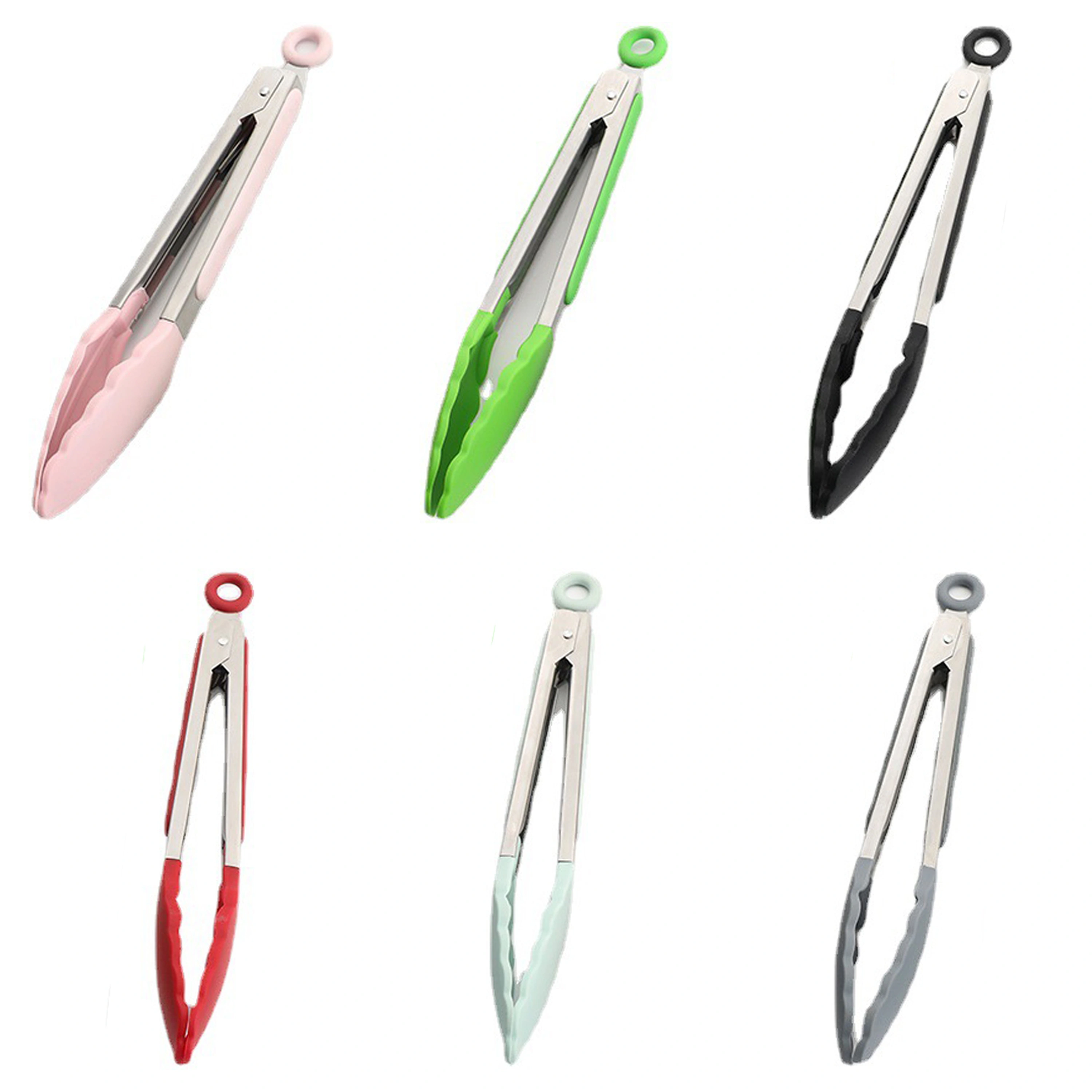 Pinza para Alimentos de 9 Pulgadas para Preparar Alimentos de Silicona y Acero Inoxidable Crema / Negro / Blanco / Rojo