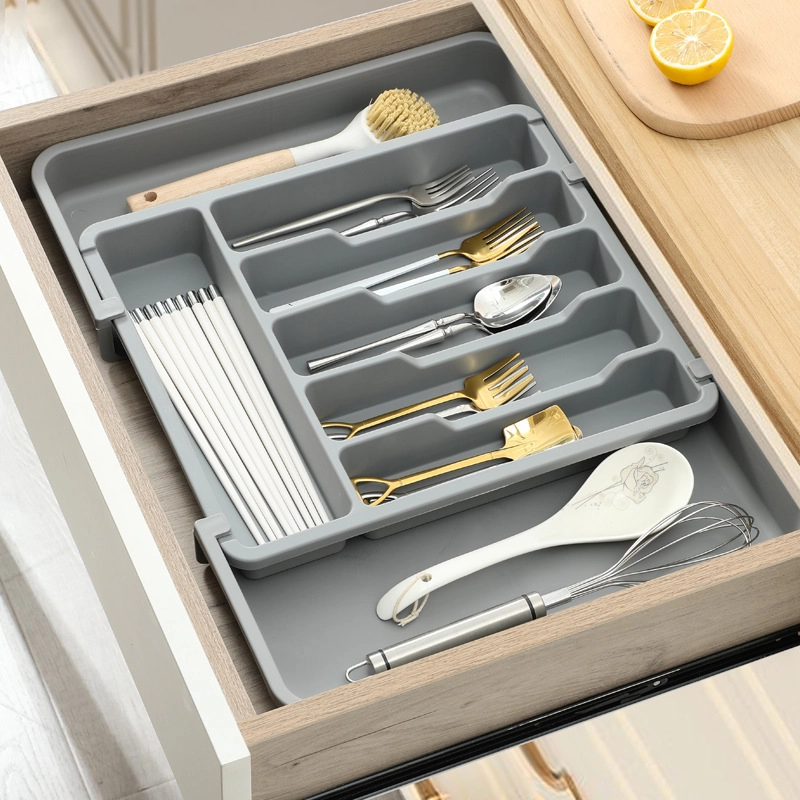 Caja Organizadora para Cubiertos en Cajón 56.5*37.5cm Extensible Plástico Gris image 1
