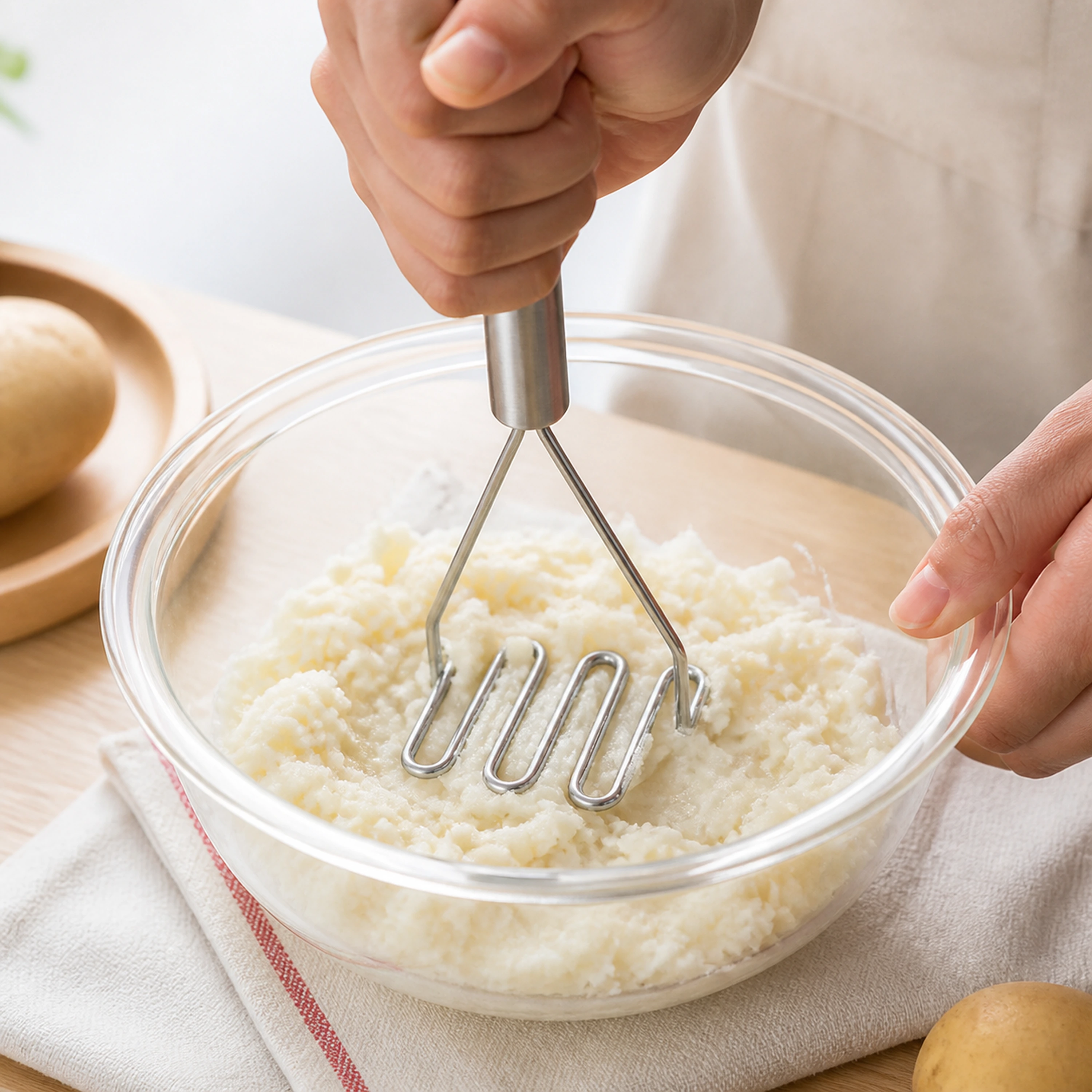 Prensa papas acero inoxidable ondulado puré triturador manual