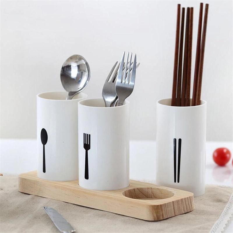 Escurridor de Cubiertos Set de 3 Piezas Plástico + Madera image 1