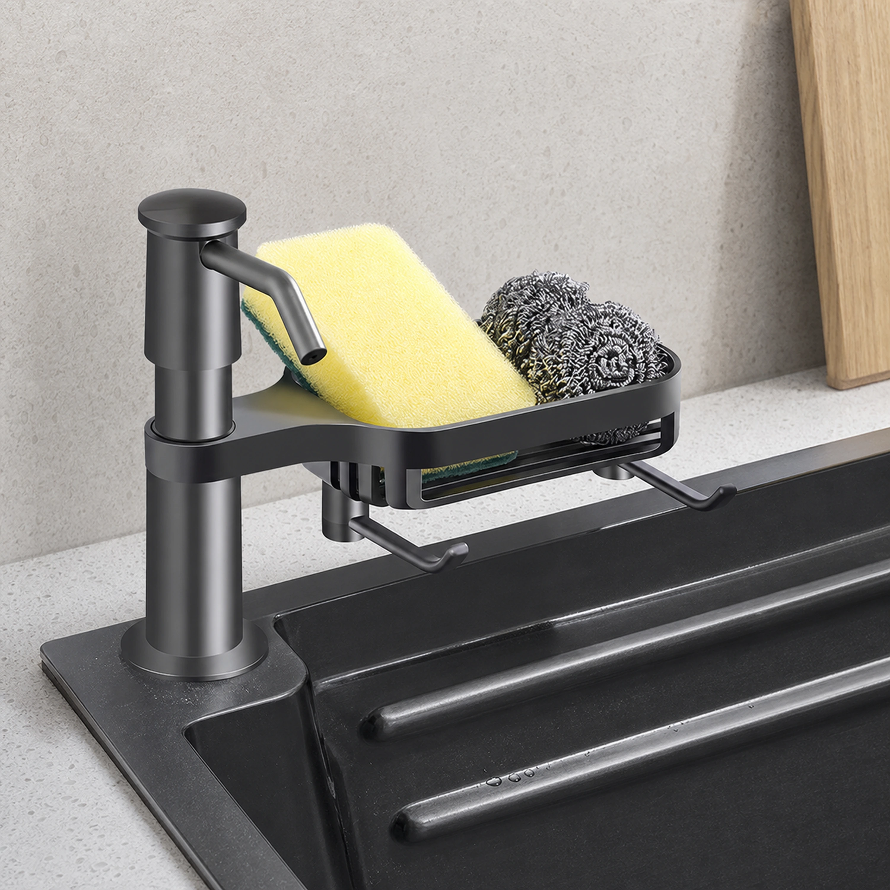 Dispensador de Jabón de Cocina de Limpieza de ABS Negro