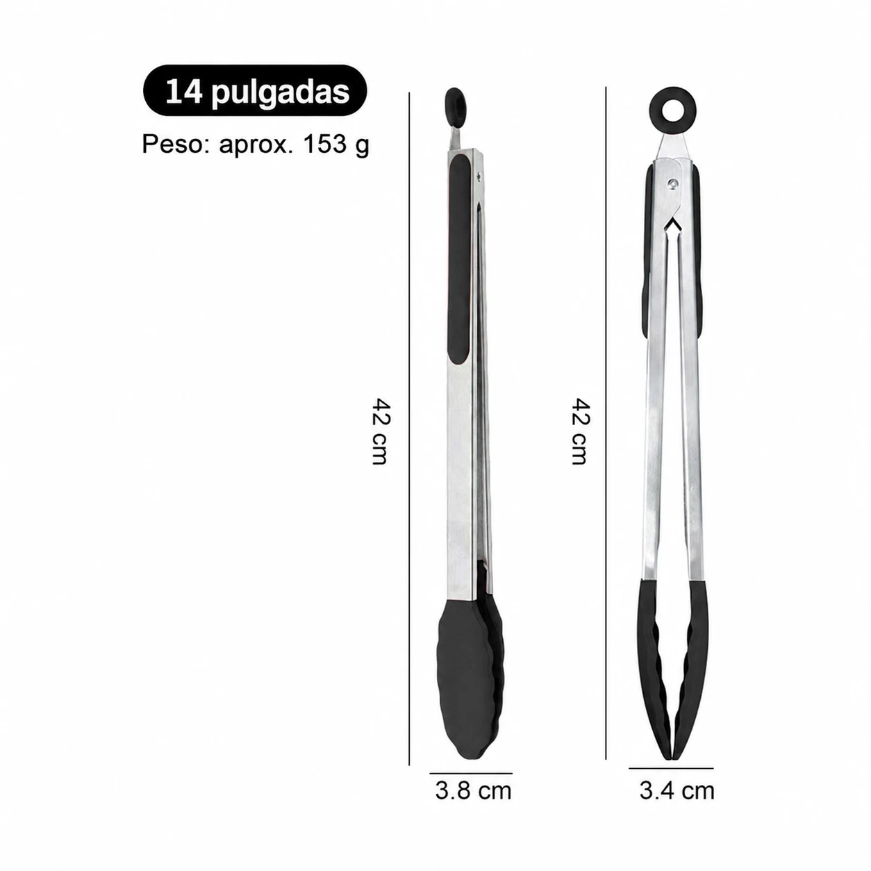 Pinza para Alimentos de Silicona para Preparar Alimentos de Silicona y Acero Inoxidable Negro