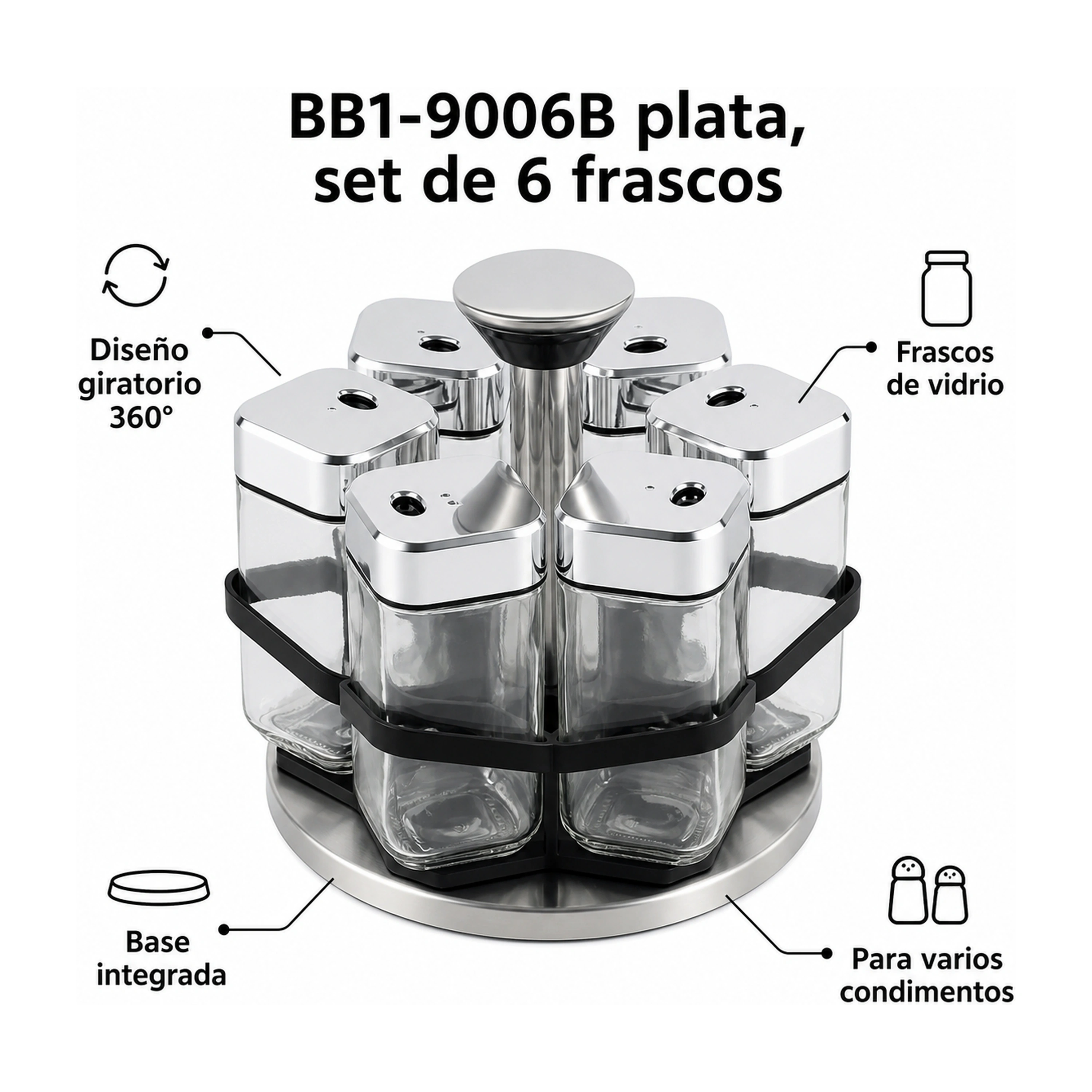 Especiero giratorio de plástico sellado para cocina organizador 6 frascos