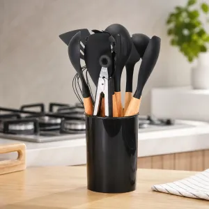 Set utensilios silicona mango madera cocina 12 piezas