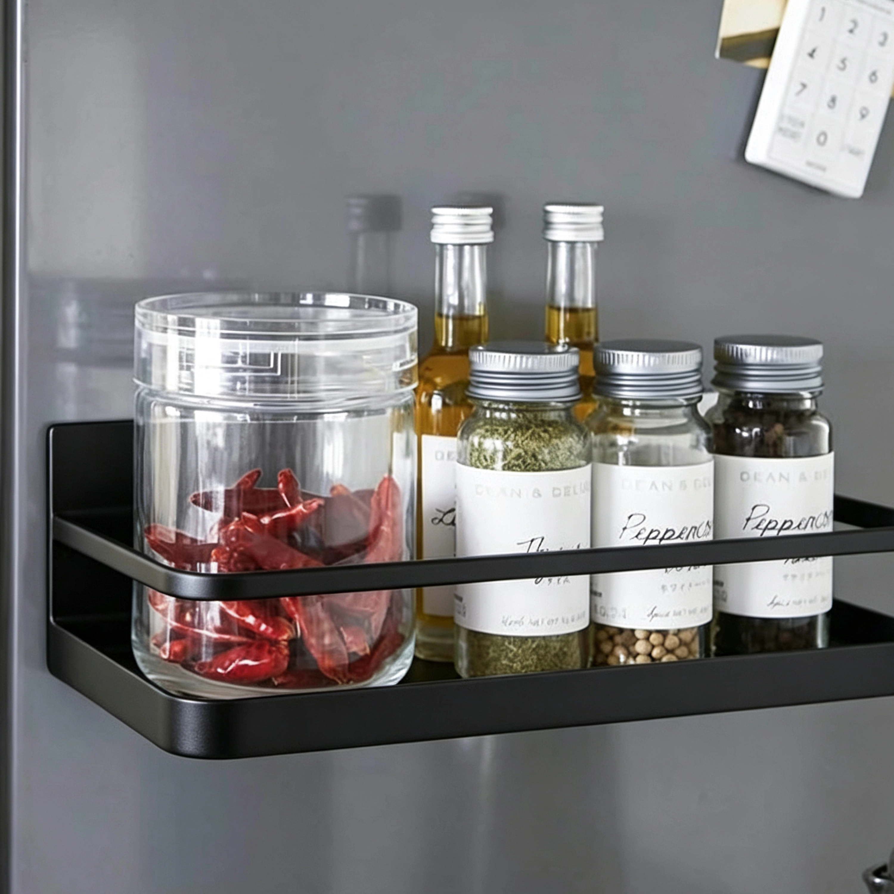 Organizador para Refrigerador con Imán de Cocina de Hierro Negro 24.5 x 11 x 8.5 cm image 1