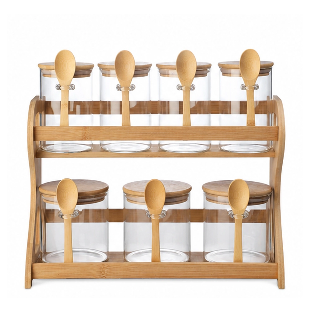 Tarro de Vidrio con Tapa de Bambú y Soporte