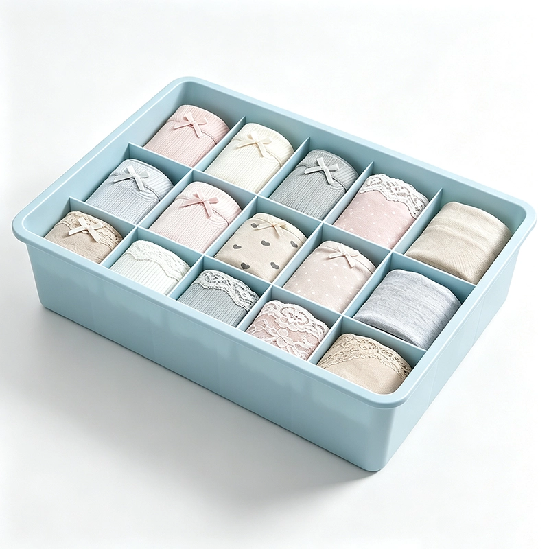 Caja organizadora 31x24x8cm con 15 compartimentos de plástico color azul