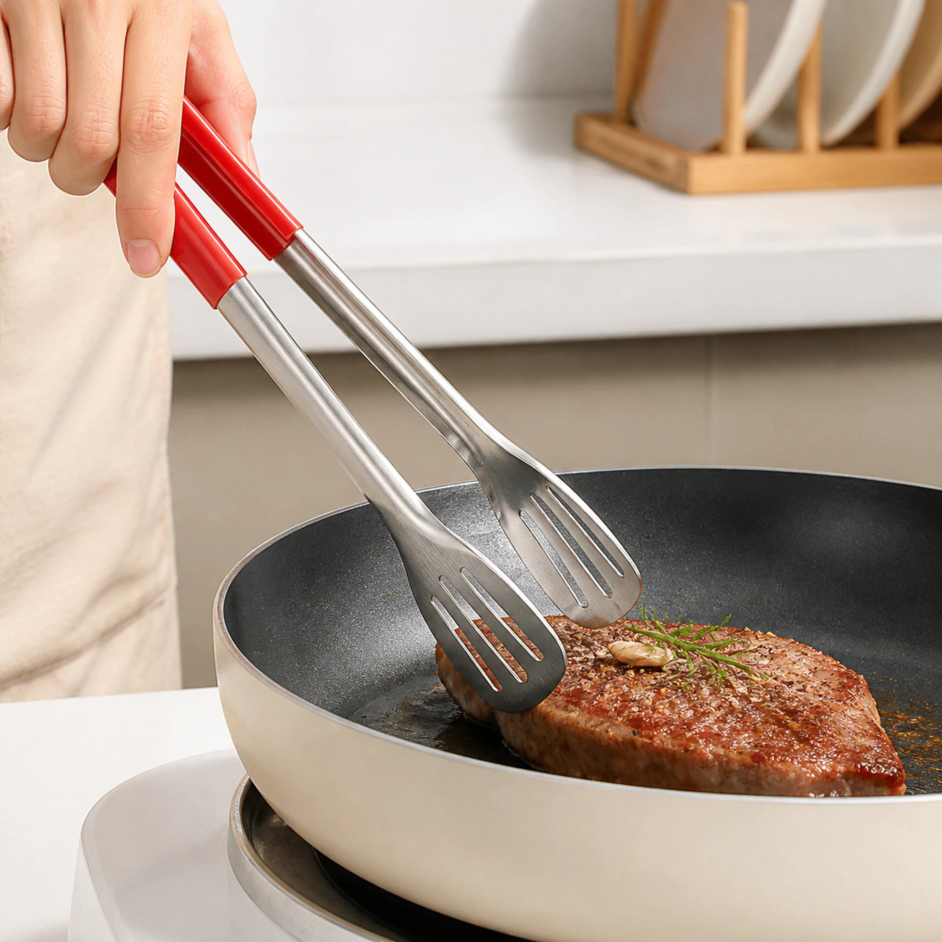 Pinzas largas de acero inoxidable para cocina profesional, 23 cm