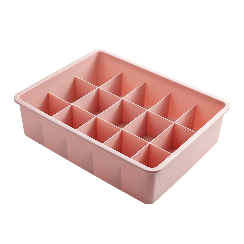 Caja organizadora 31x24x8cm con 15 compartimentos de plástico color rosa