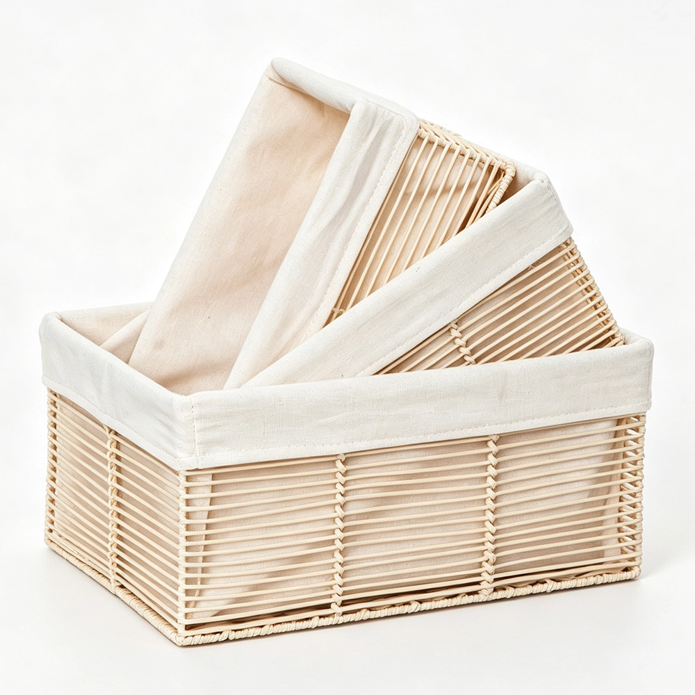 Cesta de Almacenamiento Set de 3 Piezas Organizador de Escritorio PVC Beige image 2