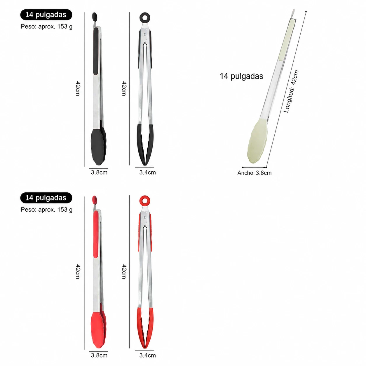 Pinza para Alimentos para Preparar Alimentos de Silicona y Acero Inoxidable Negro / Blanco / Rojo image 2