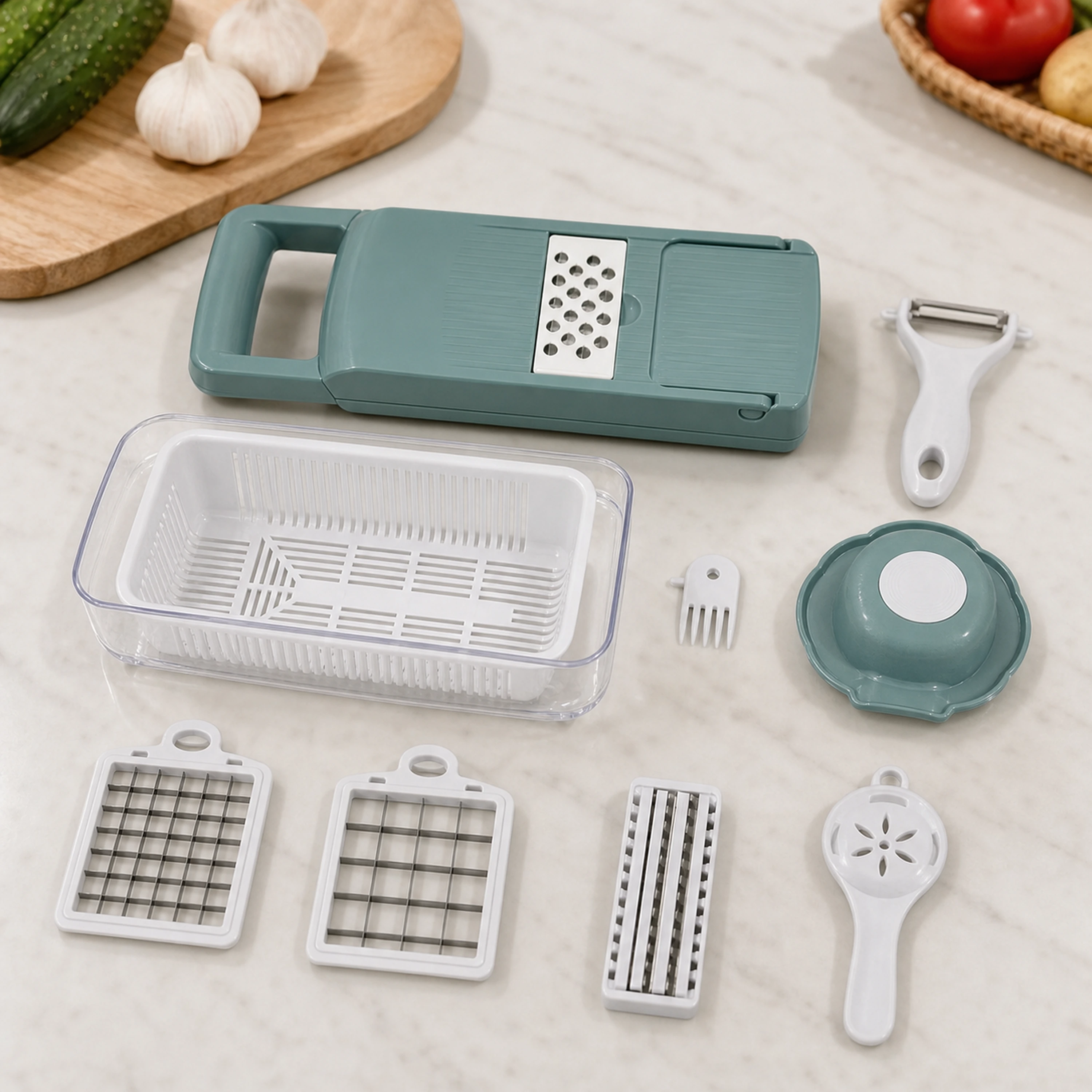 Juego de Cortadores de Verduras para Preparar Alimentos de Plástico Verde