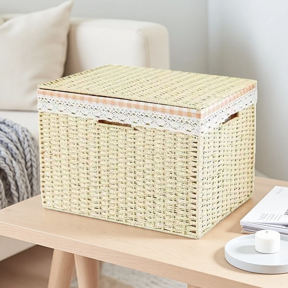 Caja de Almacenamiento Set de 3 Piezas Tejido de Papel Beige