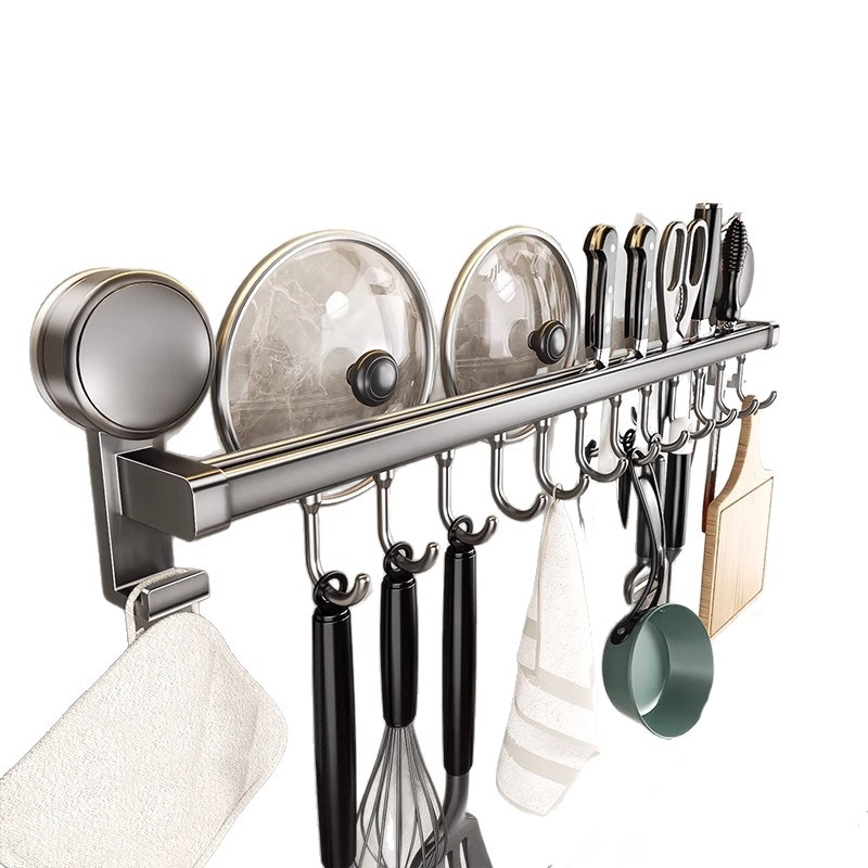 Organizador con Ganchos de Ventosa 60cm Tubo de Aluminio Aeroespacial Gris