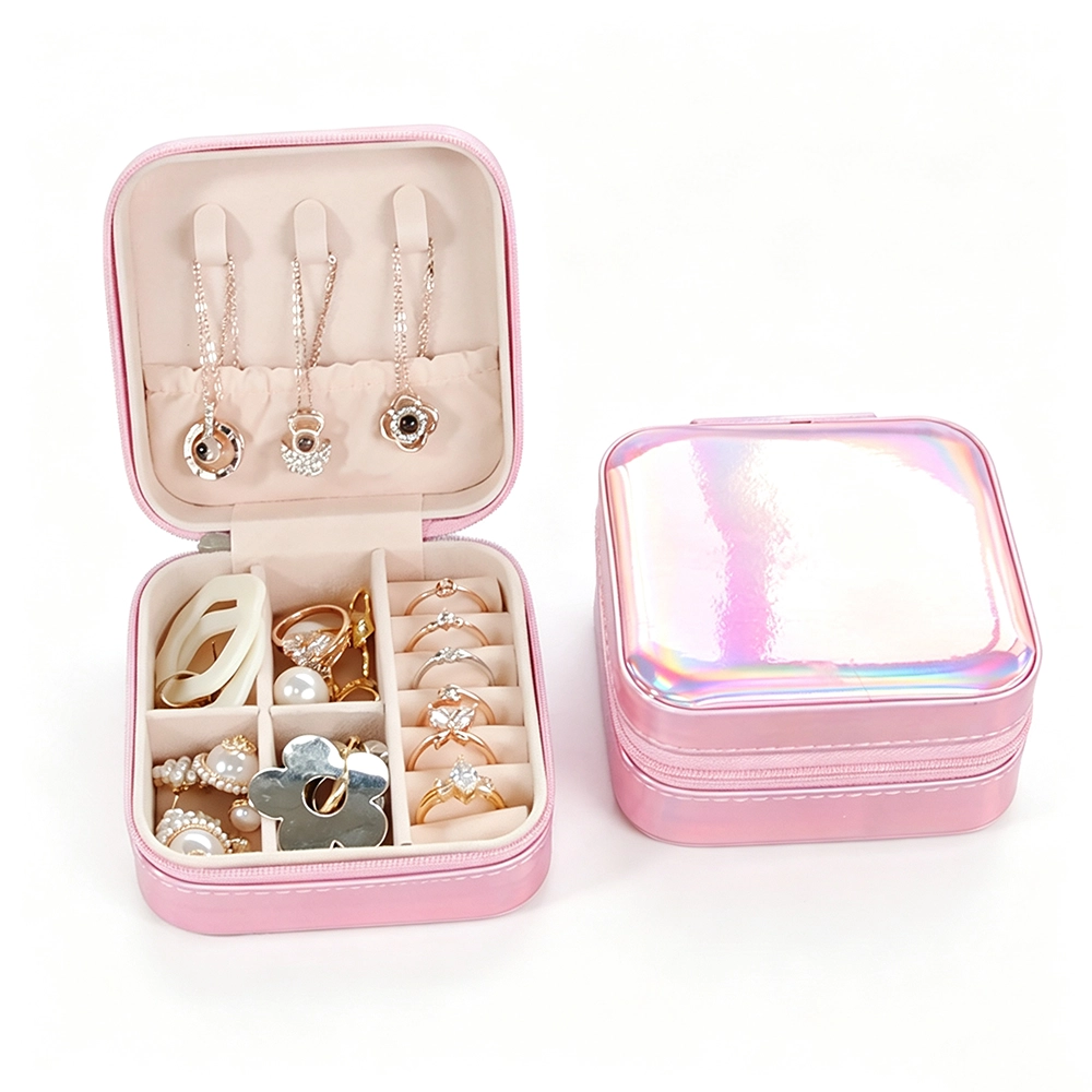 Caja organizadora de joyas 10x10x5cm de PU con espejo
