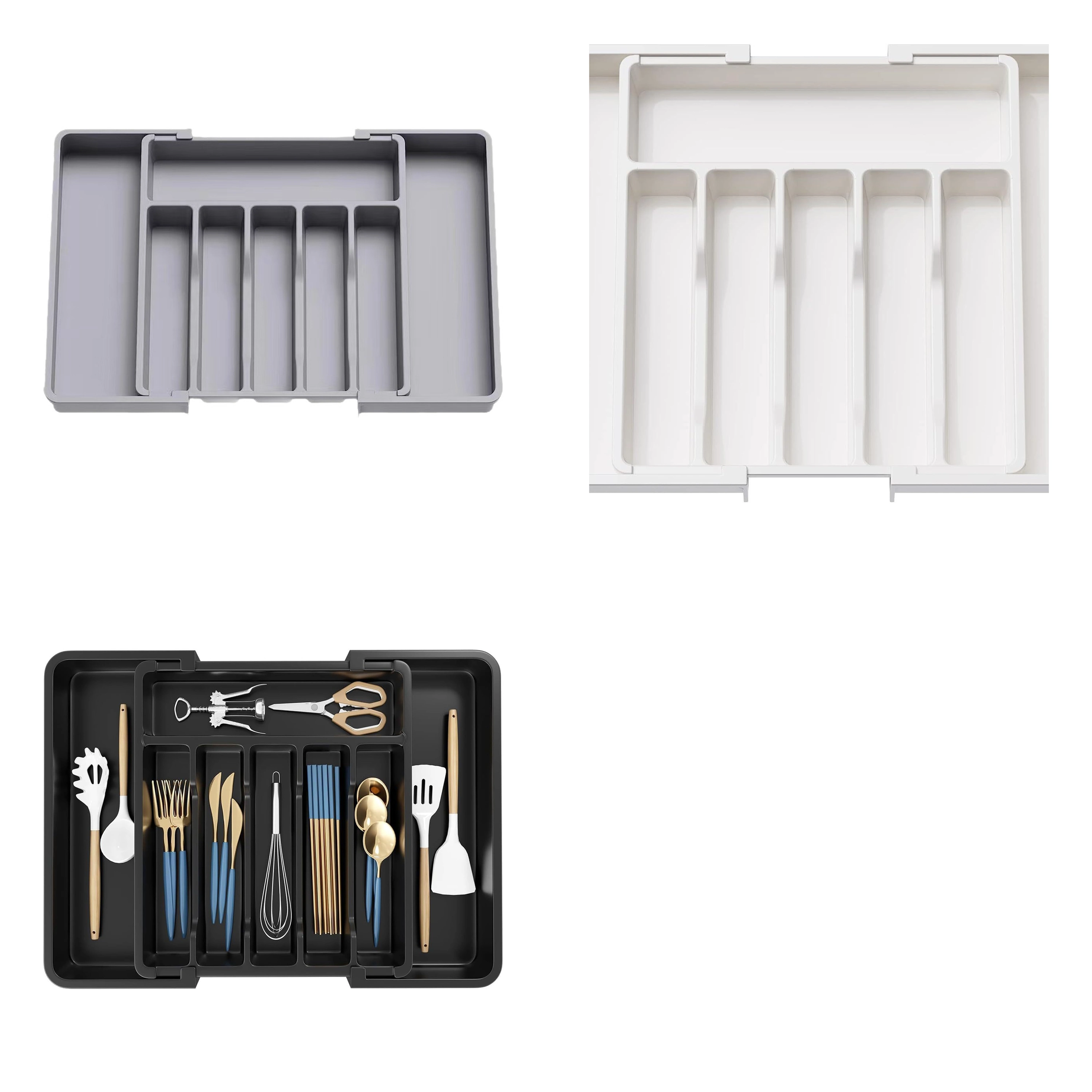 Caja Organizadora de Cubiertos de Cocina de Plástico Negro / Blanco / Gris 33x 38 x 5 cm image 2