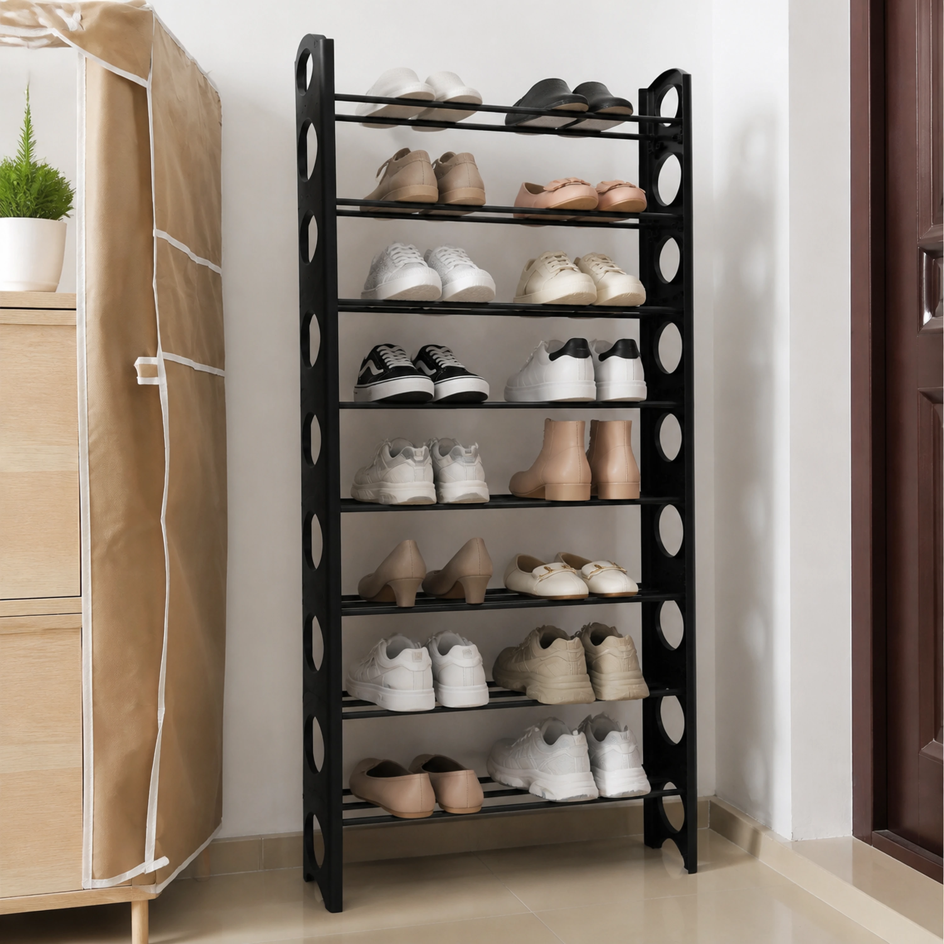 Organizador de zapatos 59.5*18.5*154cm Metal+Plástico Negro image 1