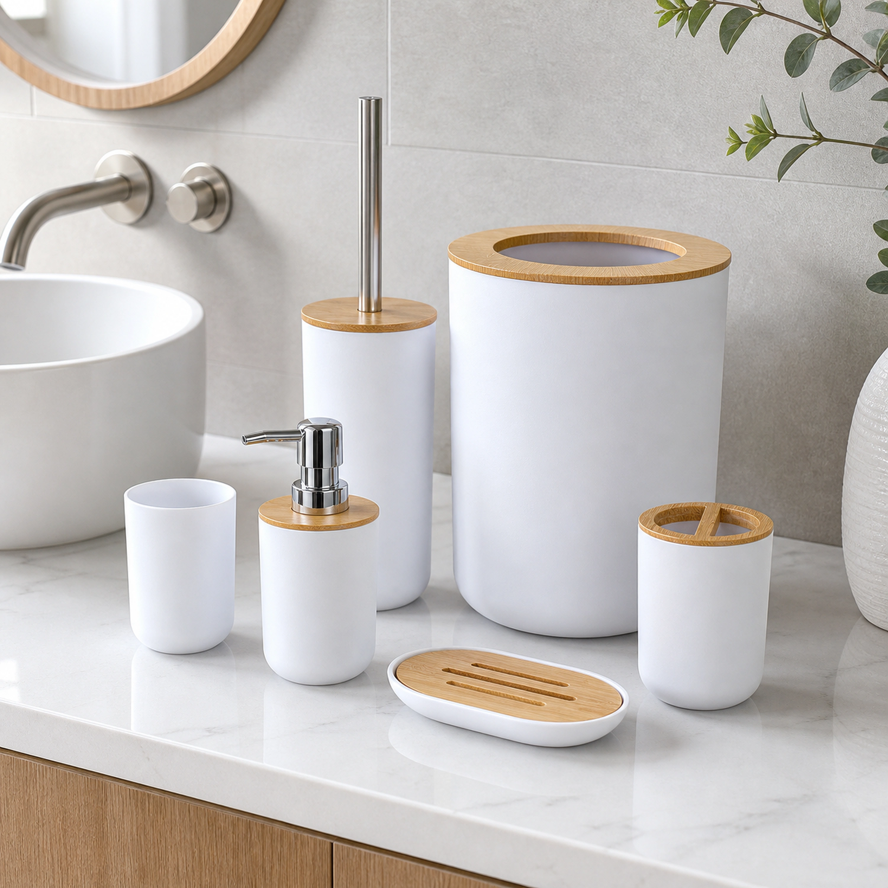 Juego de baño 20*20*26cm Plástico+Bambú Surtido