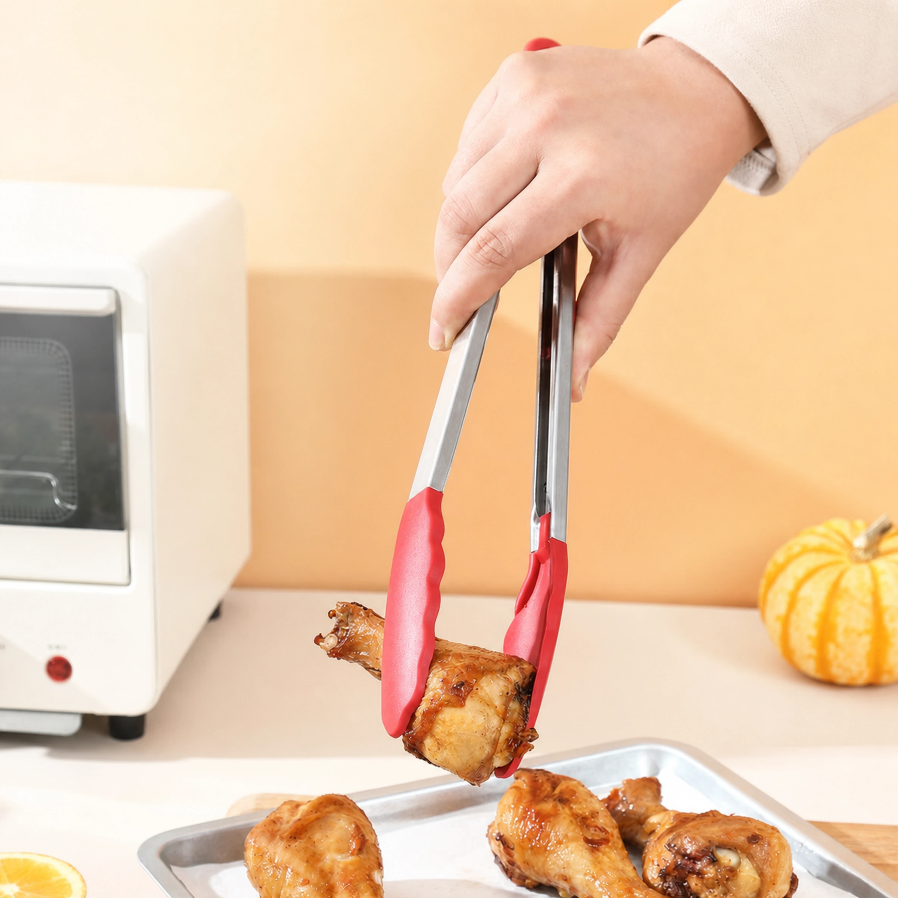 Pinza para Alimentos para Preparar Alimentos de Silicona y Acero Inoxidable Negro / Blanco / Rojo