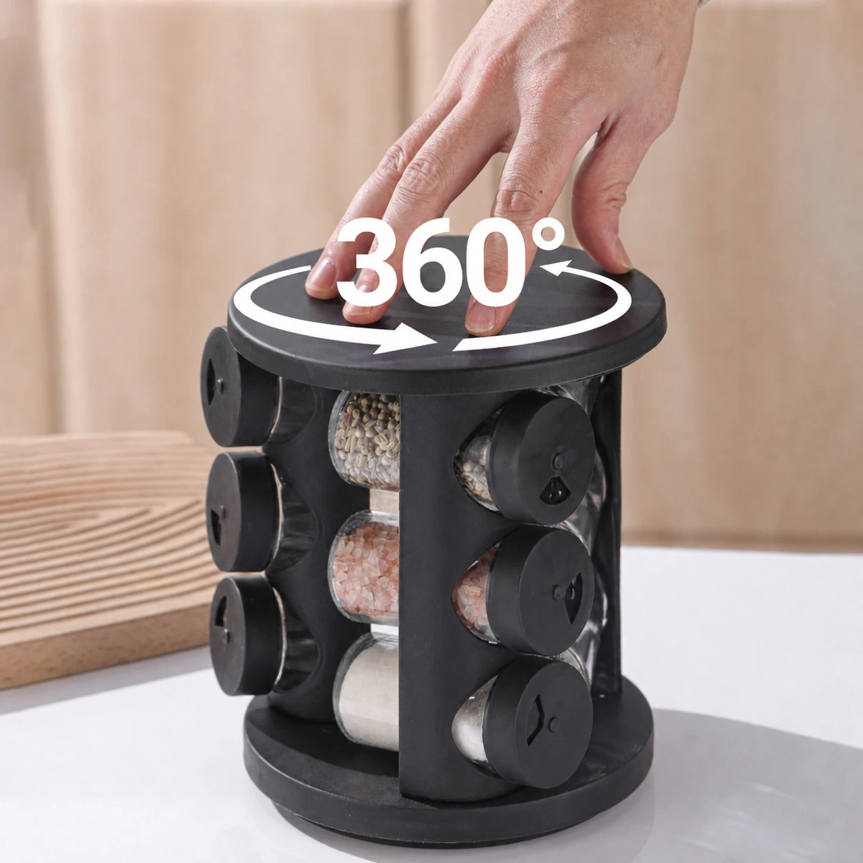 Organizador de Frascos de Especias de Vidrio y Plástico para 6 Botellas image 1