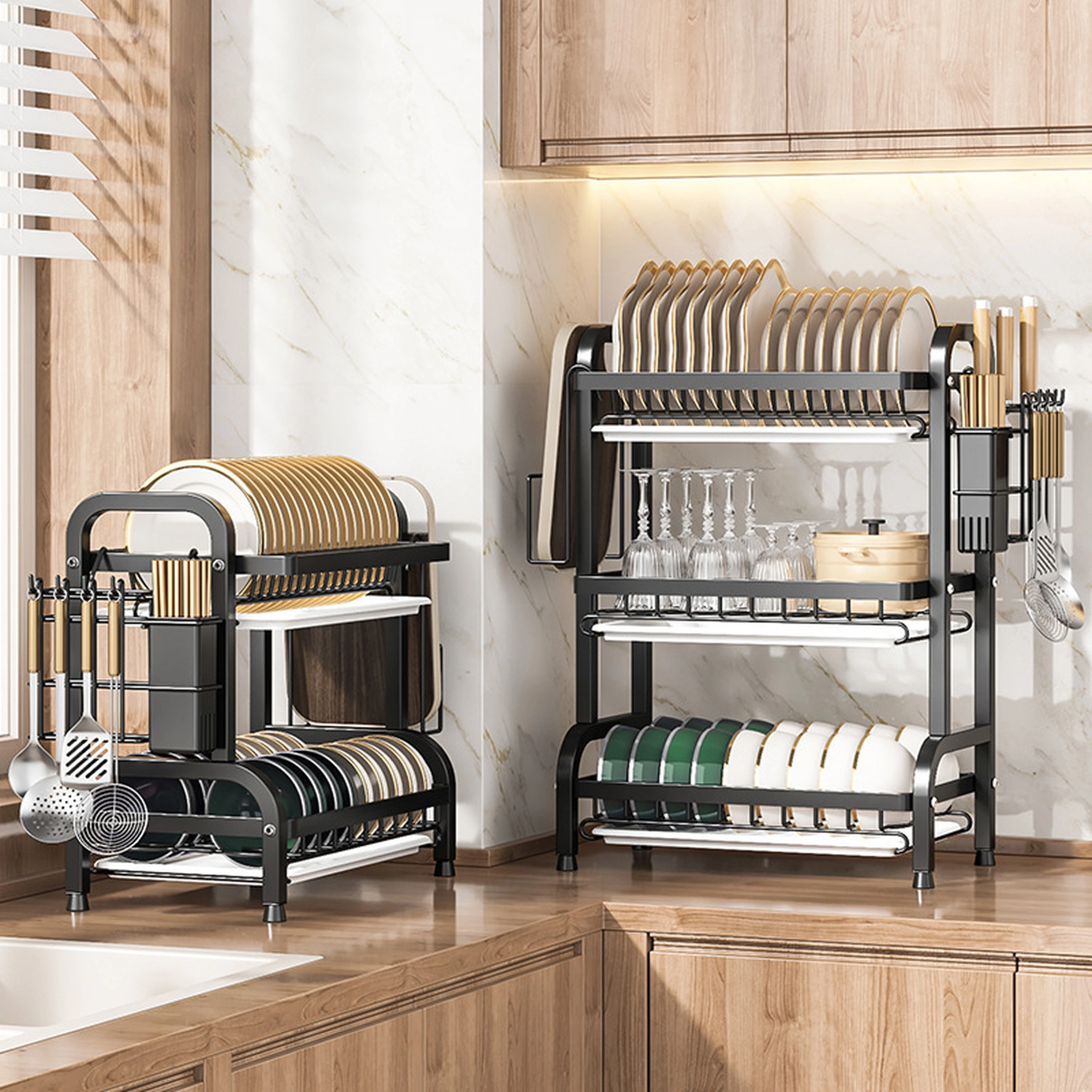Organizador de Platos de Cocina de Acero al Carbono Negro / Dorado 52.5 x 24.3 x 34 cm image 1
