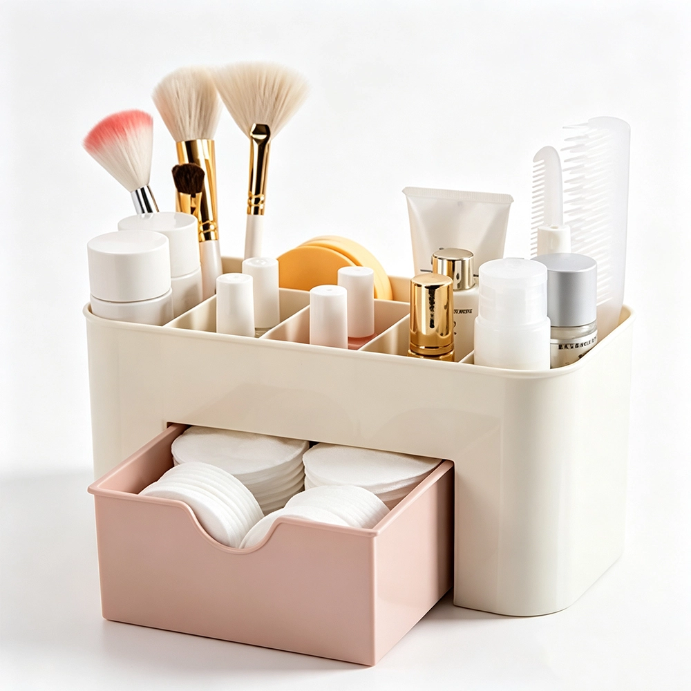 Caja organizadora 20.5x10x8.5cm de plástico color rosa claro