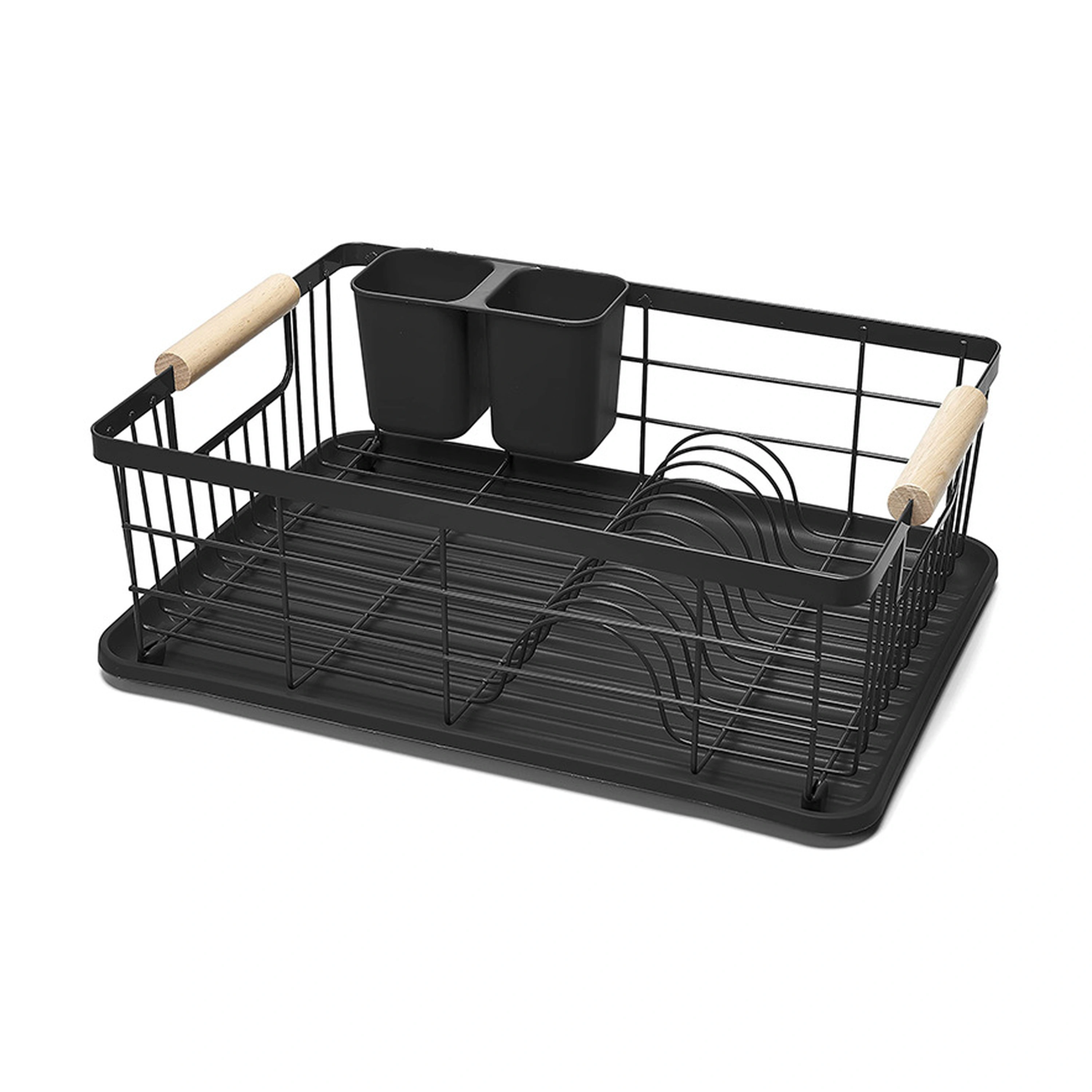 Organizador de Platos y Cubiertos de Cocina de Hierro, PP y Madera Negro 43 x 32 x 13 cm image 2