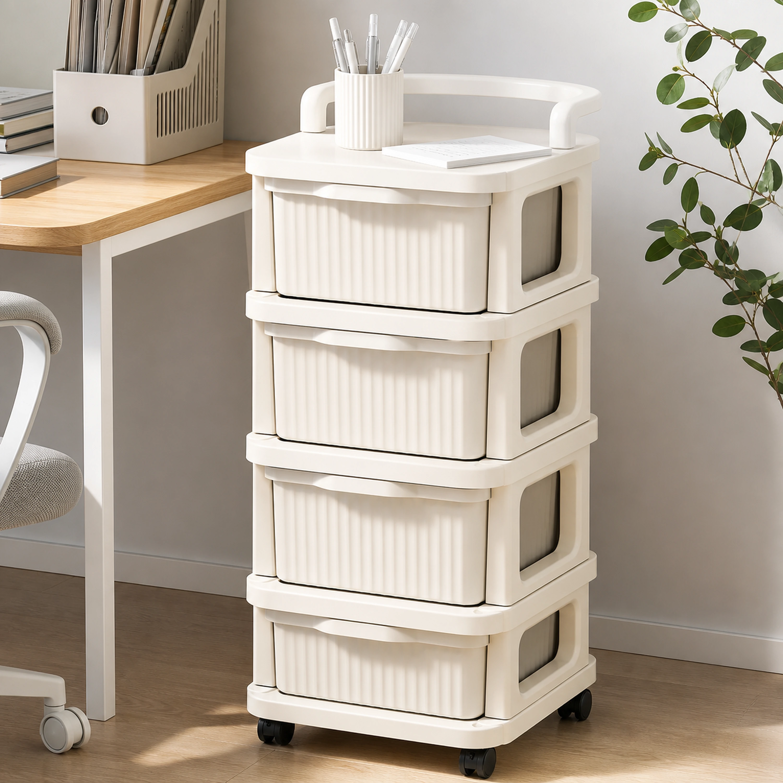 Carrito organizador 4 capas 34*26*72cm Plástico Blanco roto
