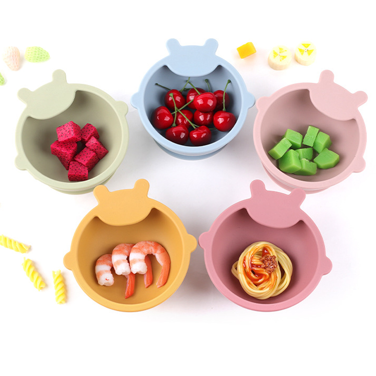 Bol de Silicona para Bebés, 14*5.5cm, con Diseño de Oso, Grado Alimenticio con Ventosa y Anti-caídas image 1