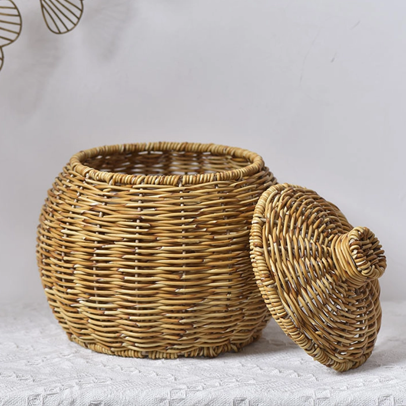 Cesta Tejida a Mano 21*22cm Imitación de Ratán + Plástico Madera Natural image 1