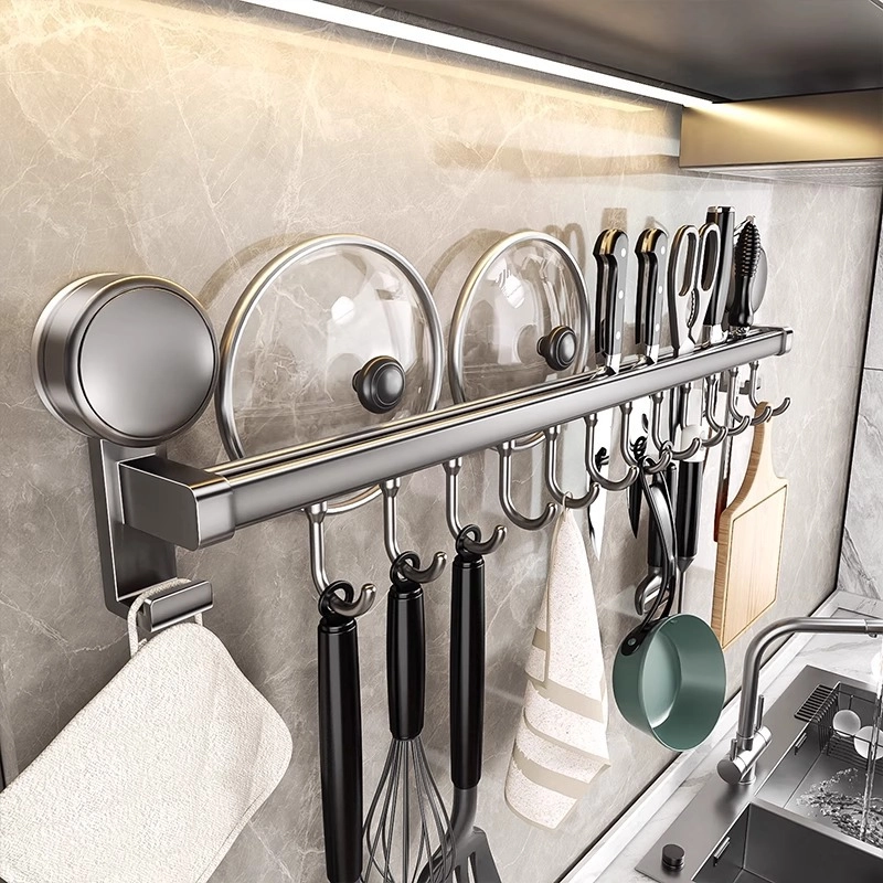 Organizador con Ganchos de Ventosa 60cm Tubo de Aluminio Aeroespacial Gris