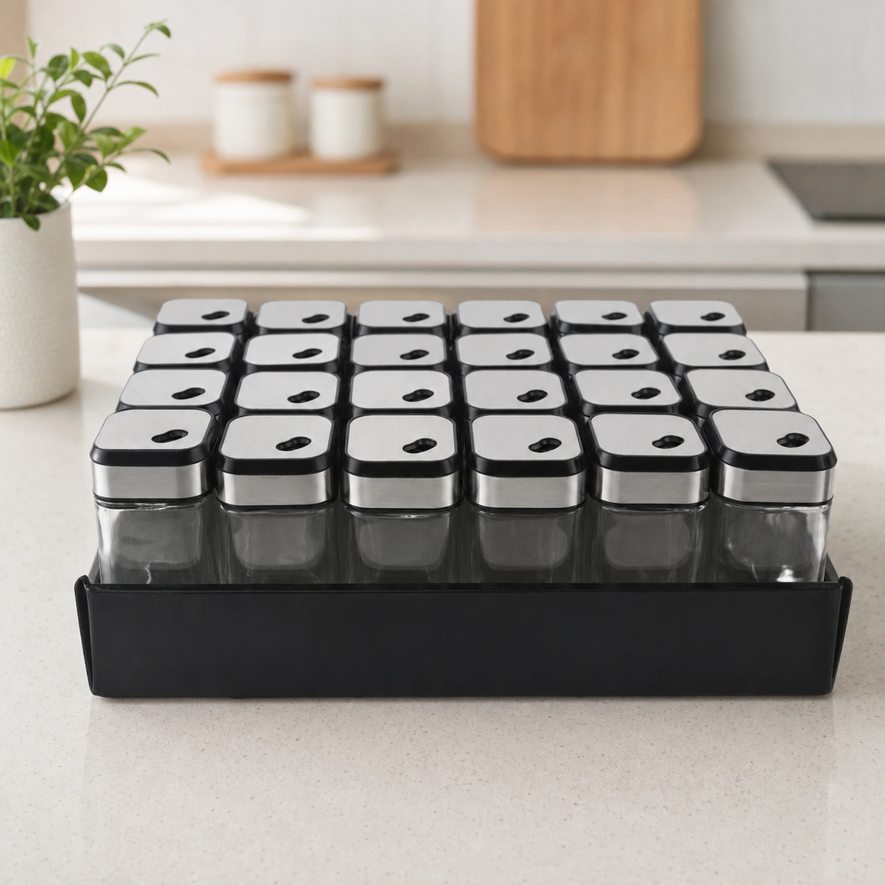 Juego De Frascos Para Condimentos 24 Piezas 120ML Plástico + Vidrio Plateado Negro image 1