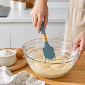 Set utensilios silicona mango madera cocina soporte 15 piezas