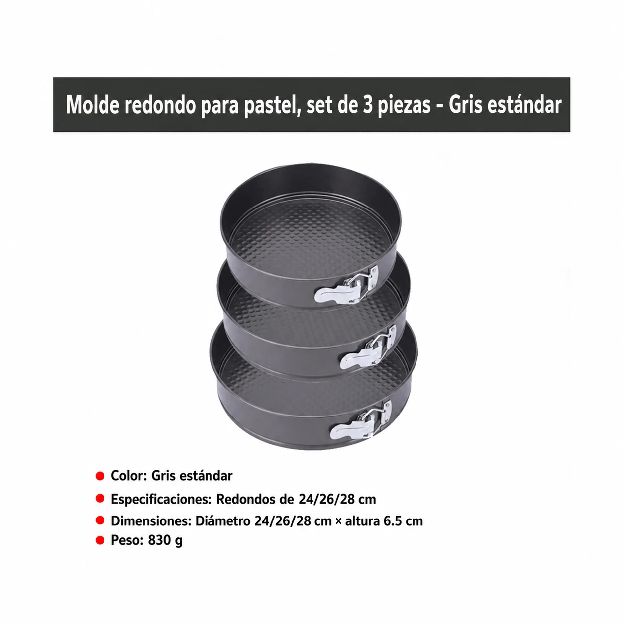 Juego De Moldes Para Pastel 3 Piezas 24/26/28cm Hierro Gris Oscuro image 2