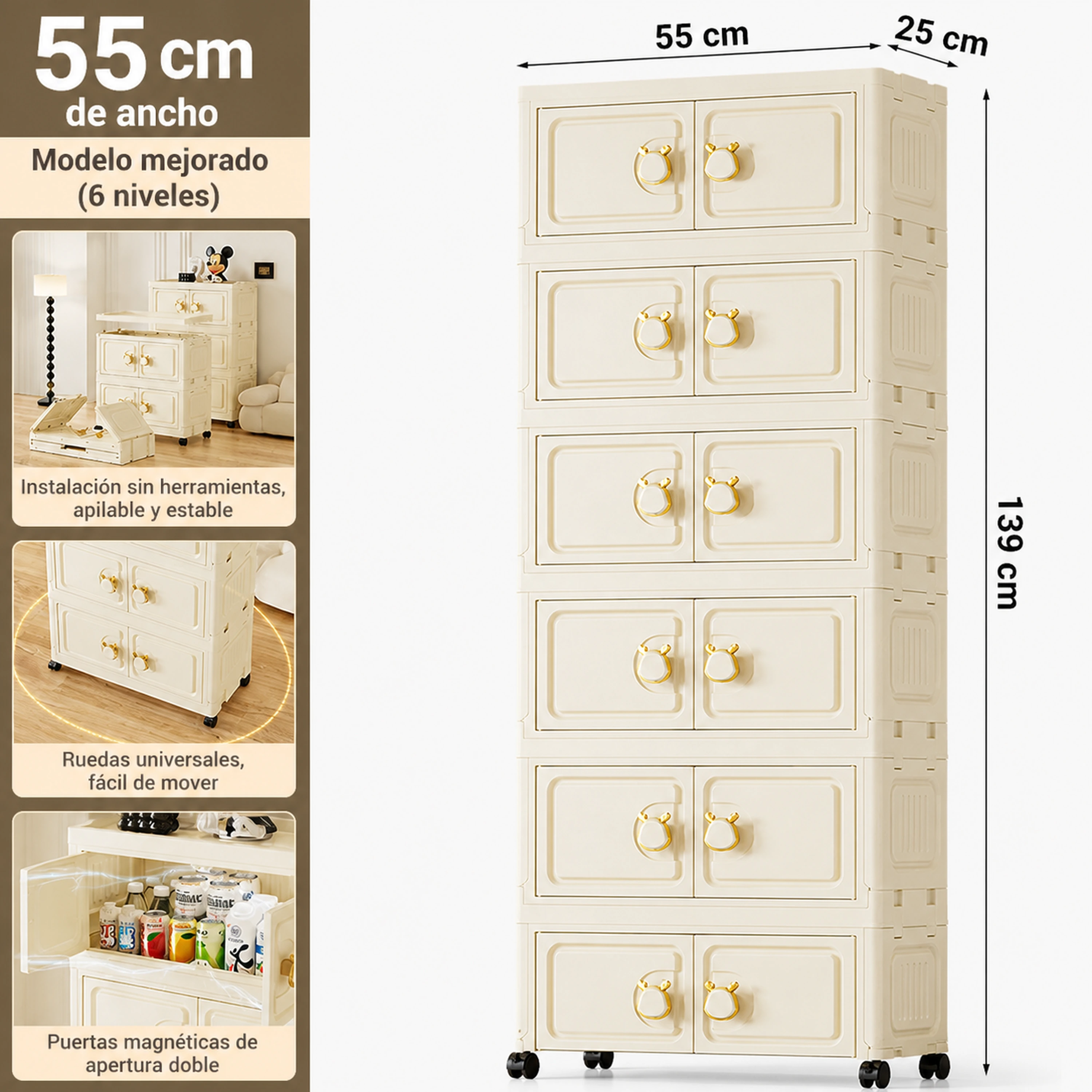 Armario de almacenamiento 139*55*25cm Plástico Blanco